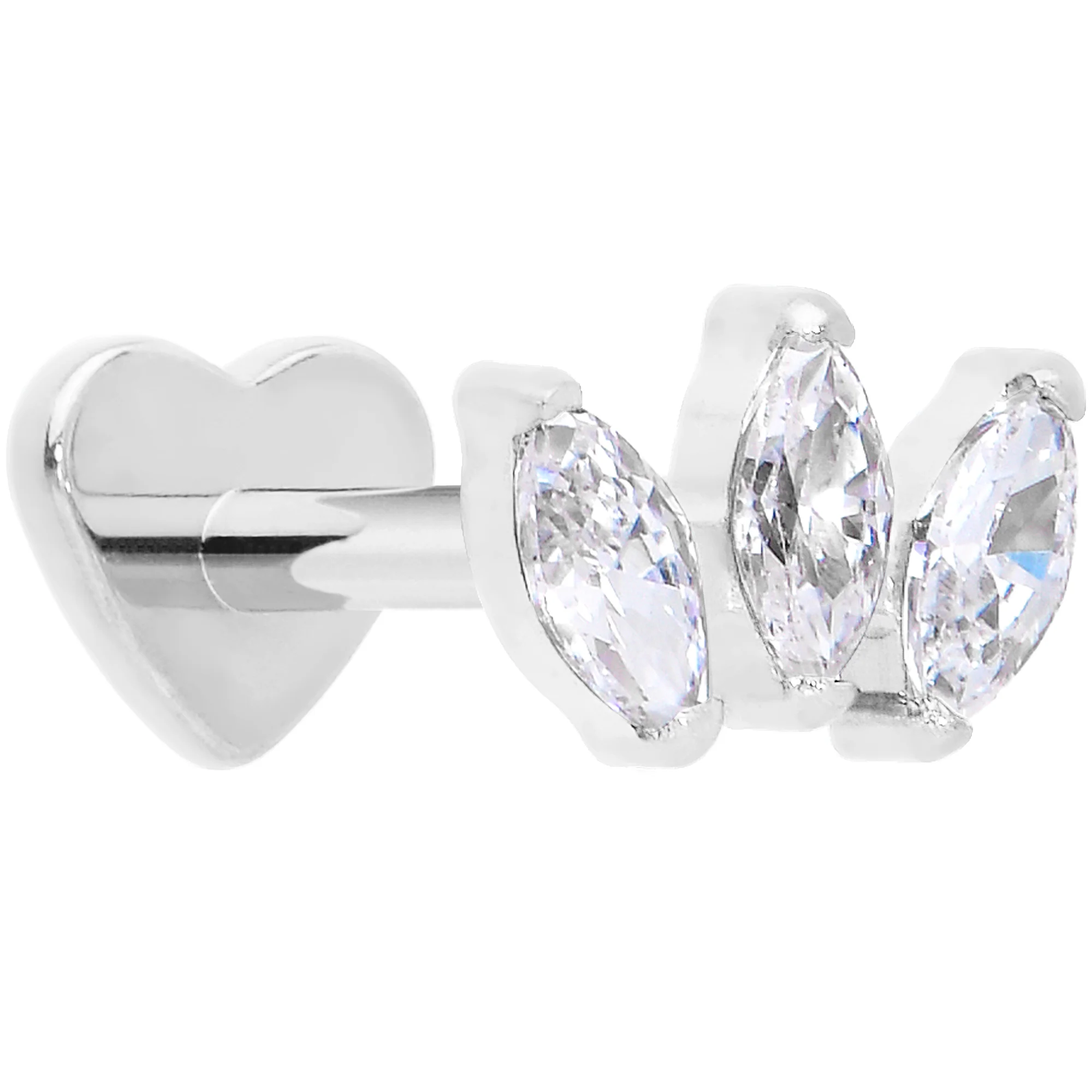 Titanium Flat Back Earring Trio Gem- 18G Threadless Reversible Heart - Image 10