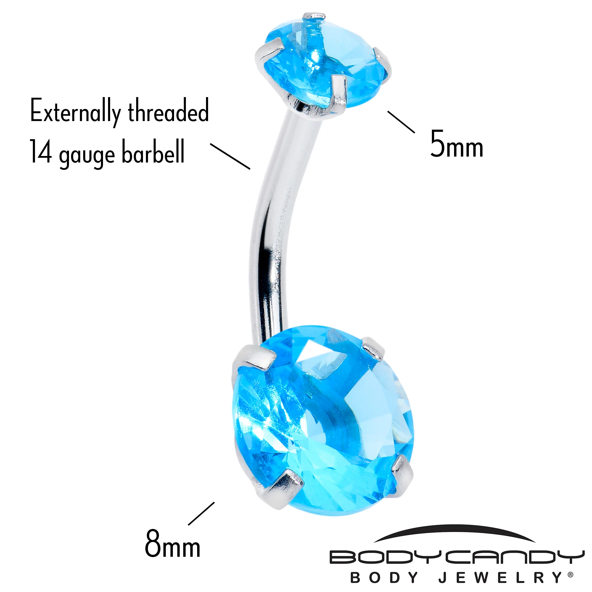 Topaz Blue Gem December Birthstone Double Mount Belly Ring - Image 2