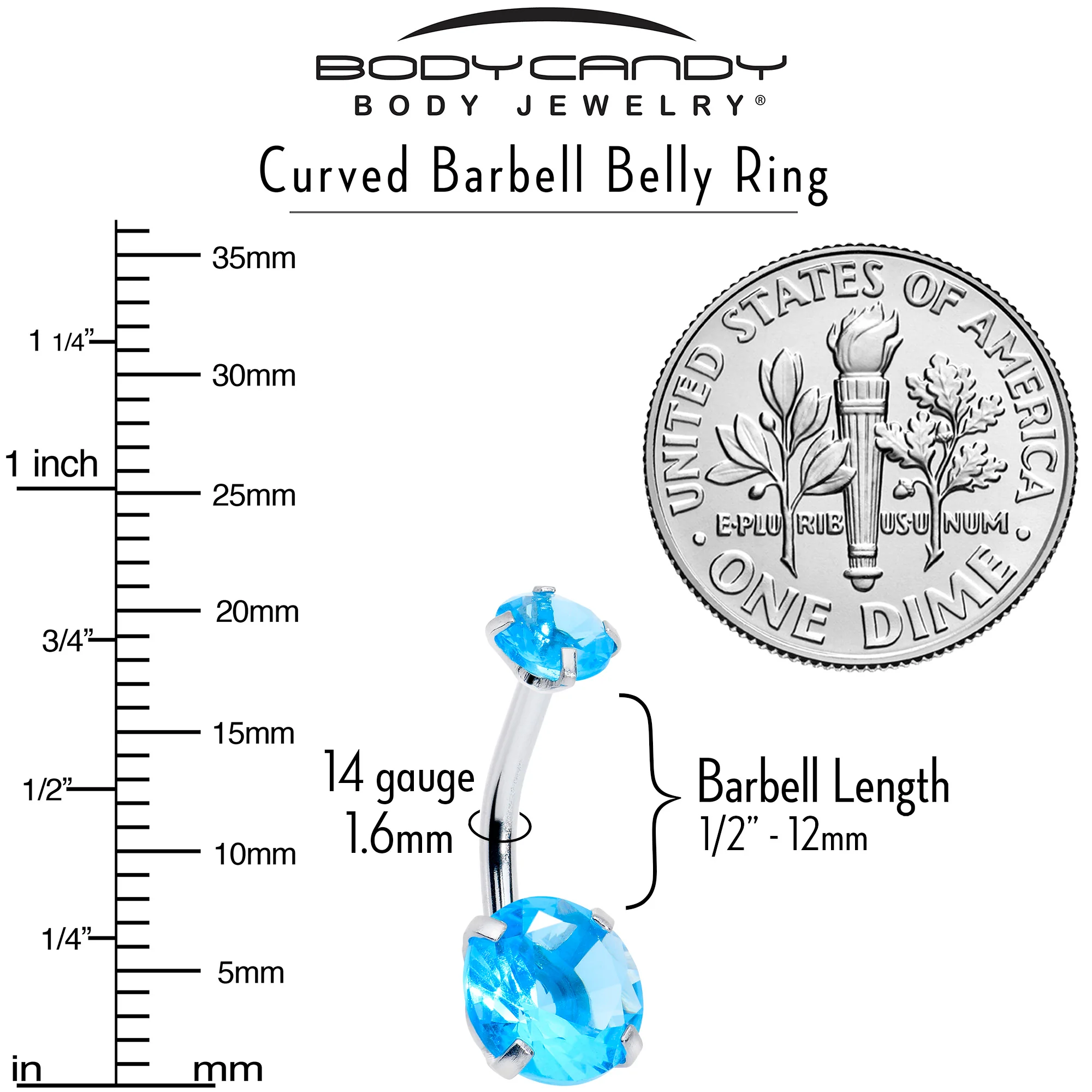 Topaz Blue Gem December Birthstone Double Mount Belly Ring - Image 3