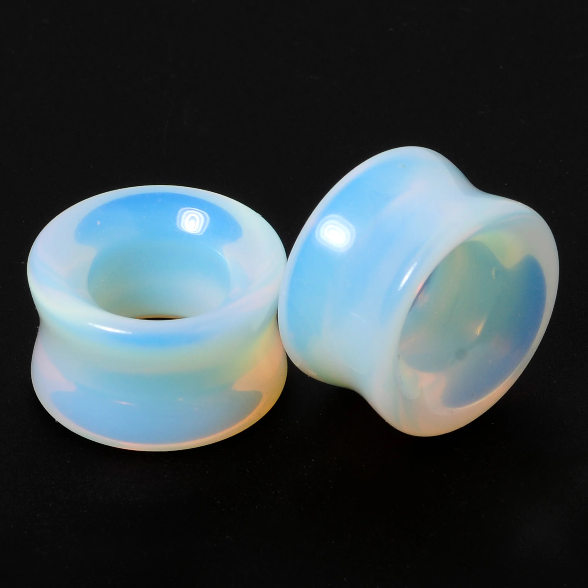 Translucent White Glass Tunnel Plug Set 2G to 1 Inch - Image 6