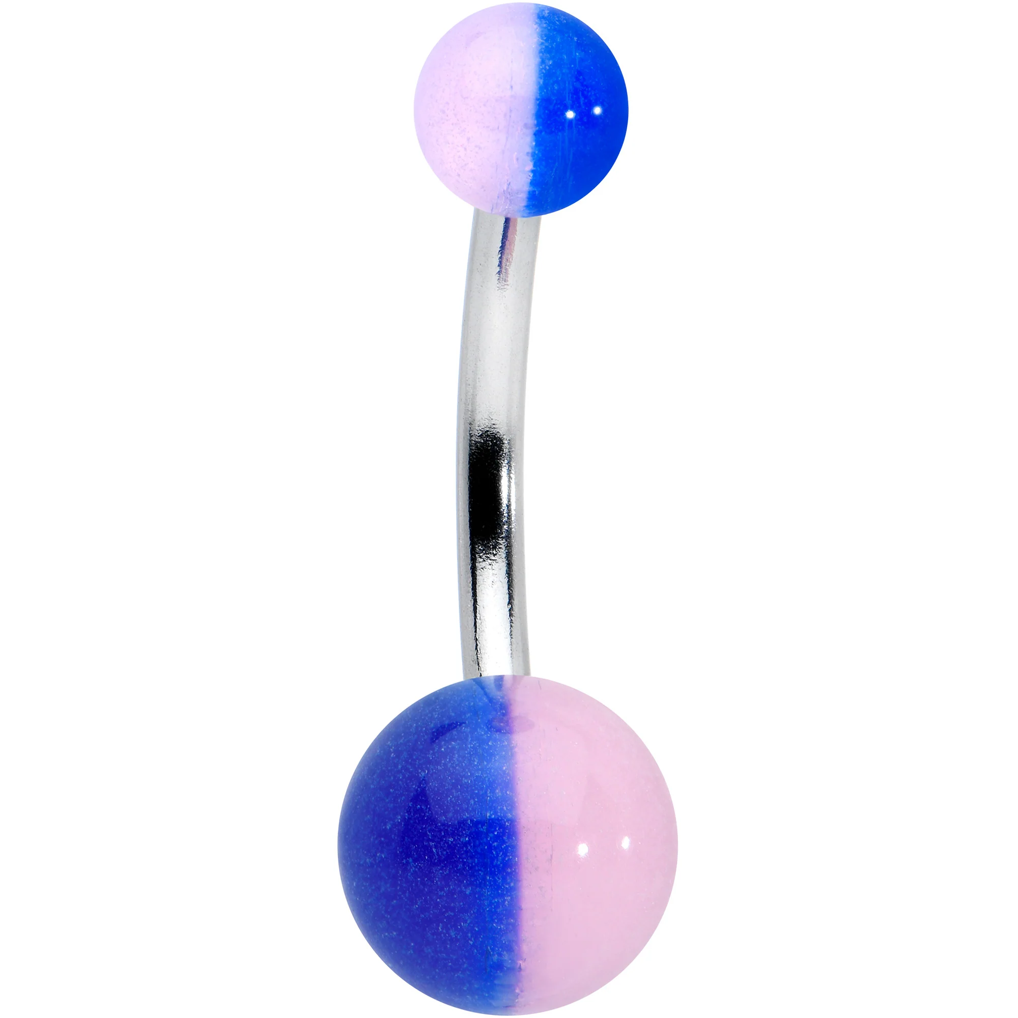 Two Tone Blue Pink Stripe Acrylic Ball Belly Ring - Image 2