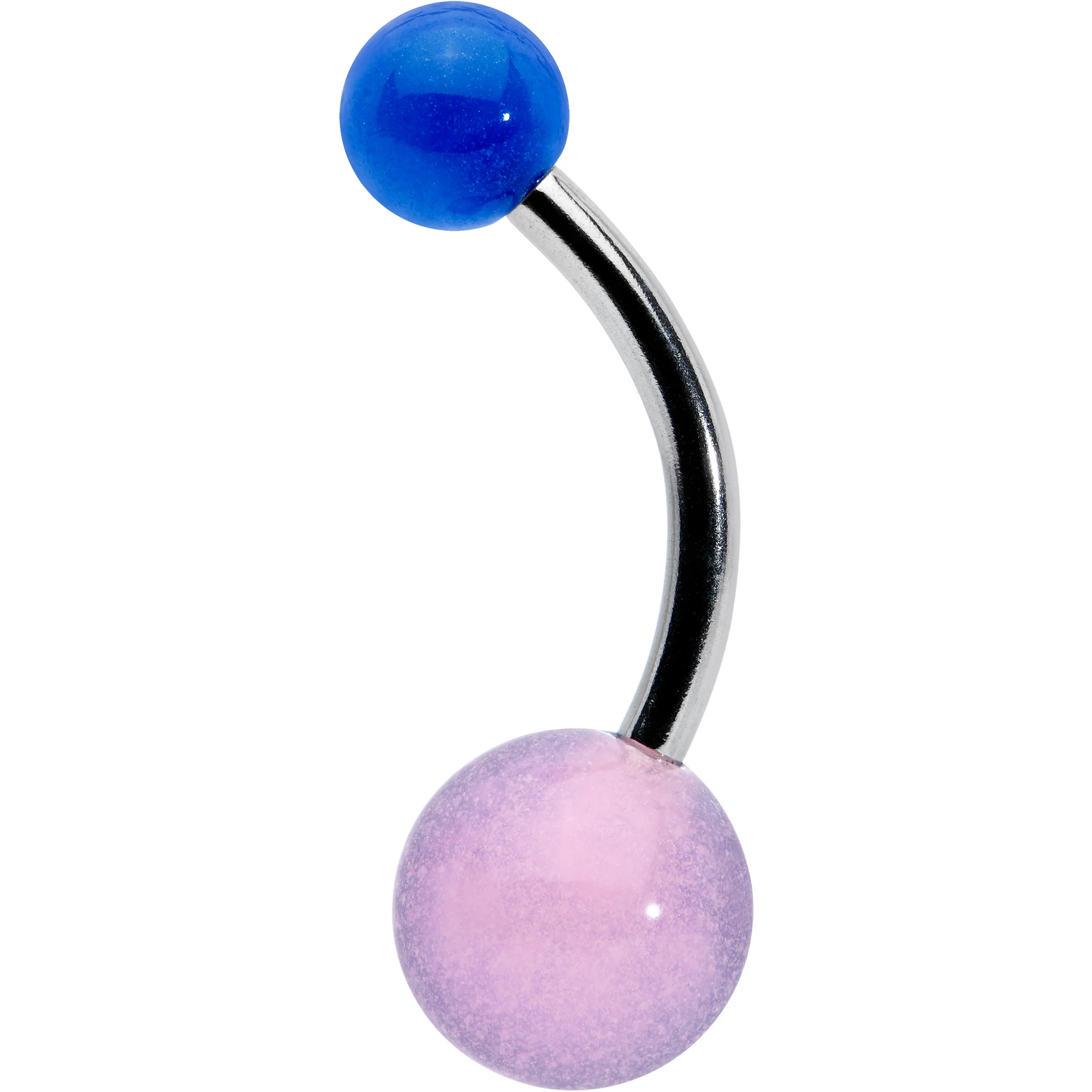 Two Tone Blue Pink Stripe Acrylic Ball Belly Ring - Image 4
