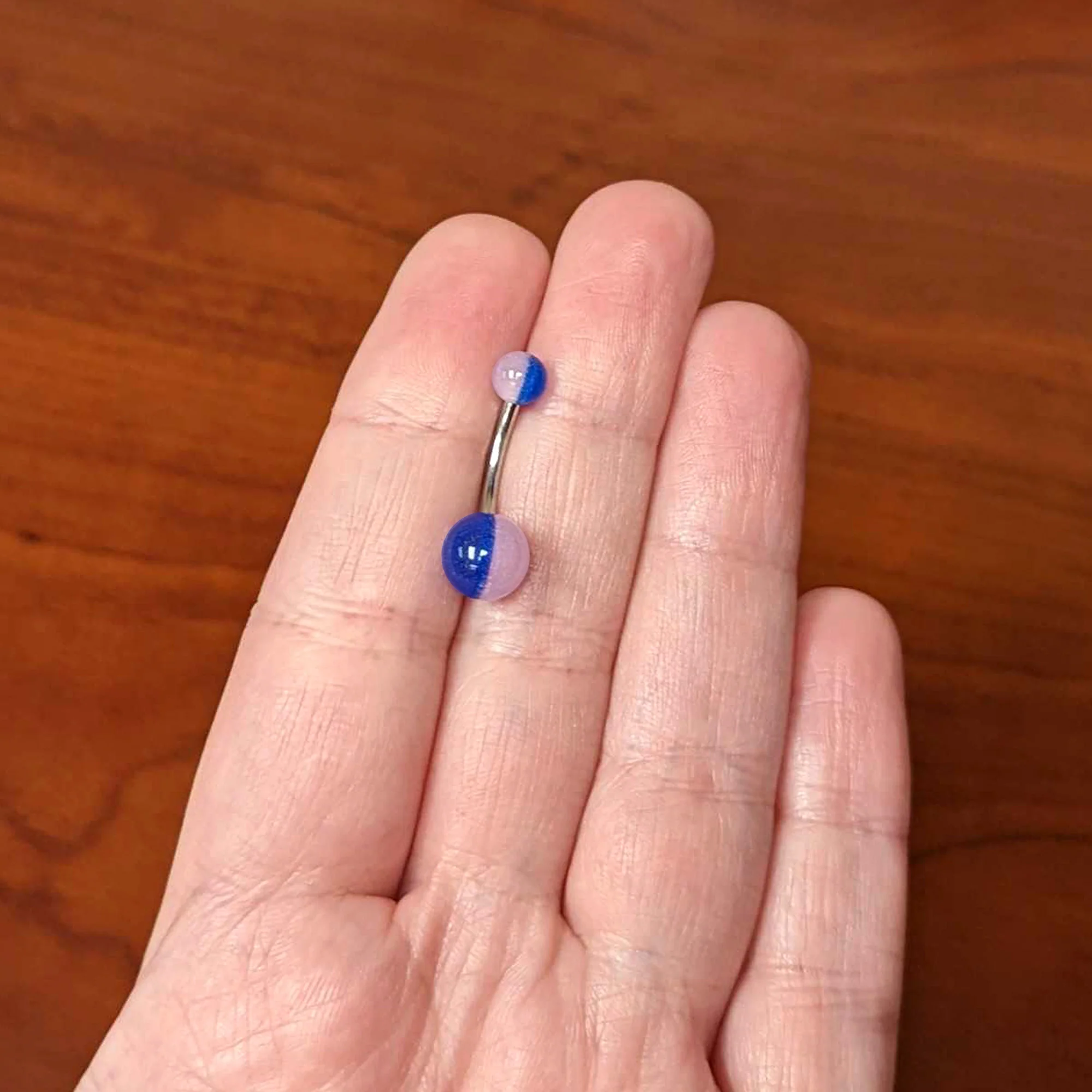 Two Tone Blue Pink Stripe Acrylic Ball Belly Ring - Image 6