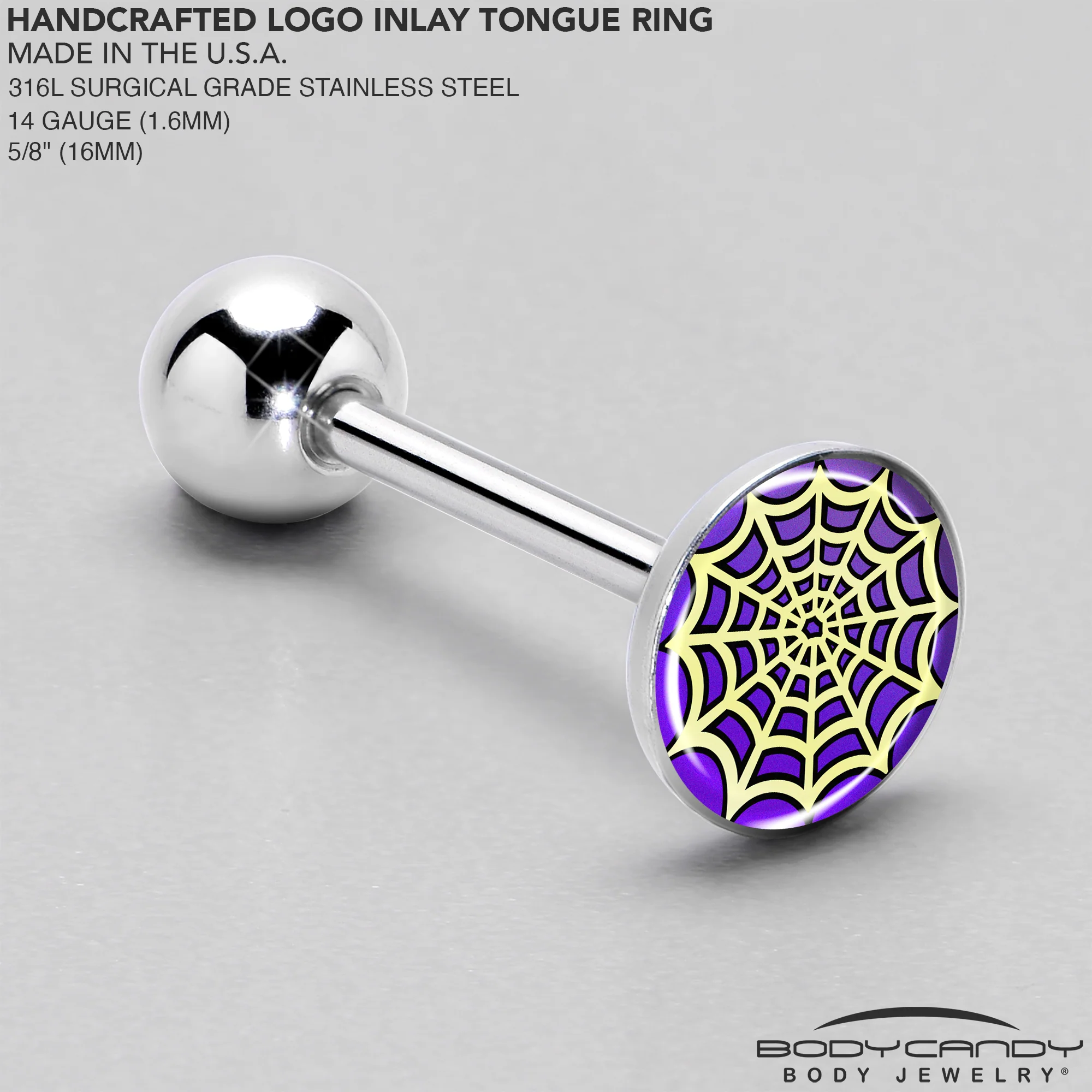 Two Tone Spider Web Barbell Tongue Ring by Onyx O - Image 4