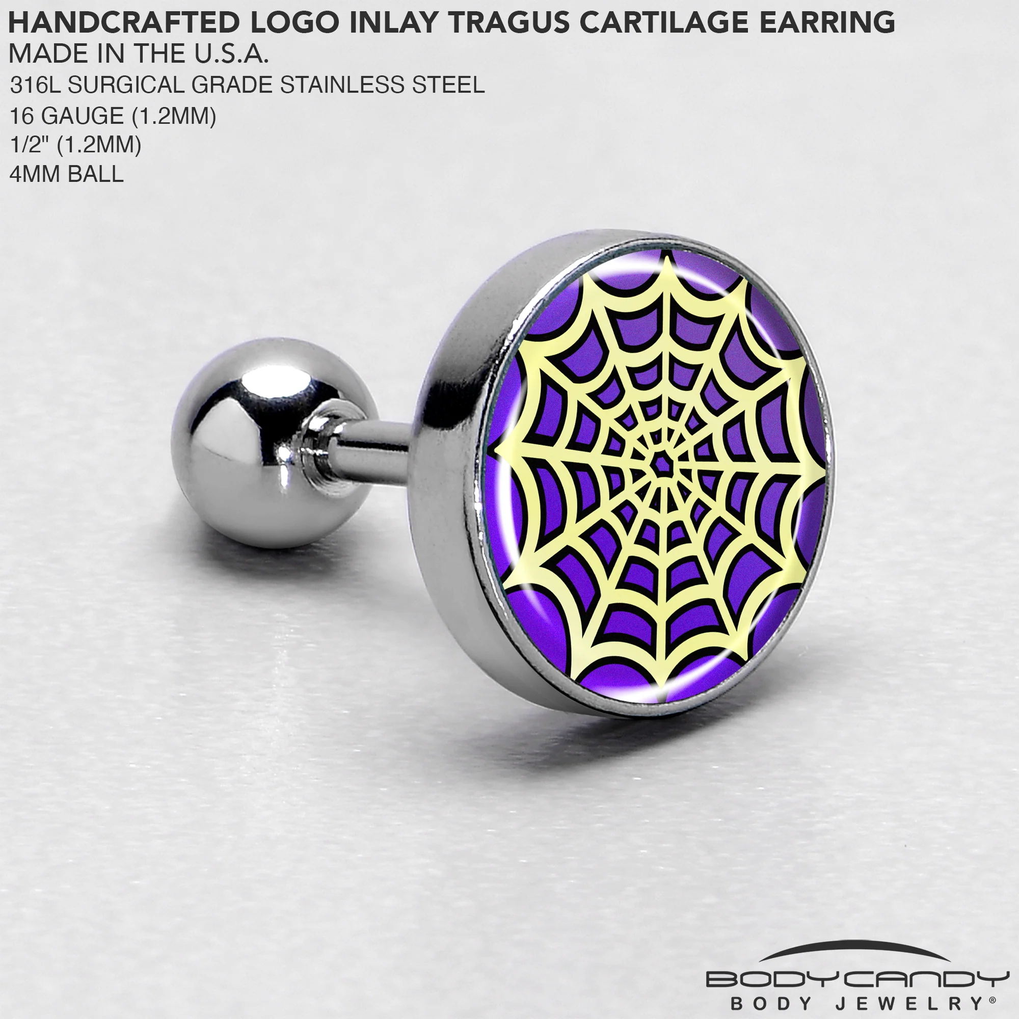 16G 1/4 Two Tone Spider Web Tragus Cartilage Earring by Onyx O - Image 4