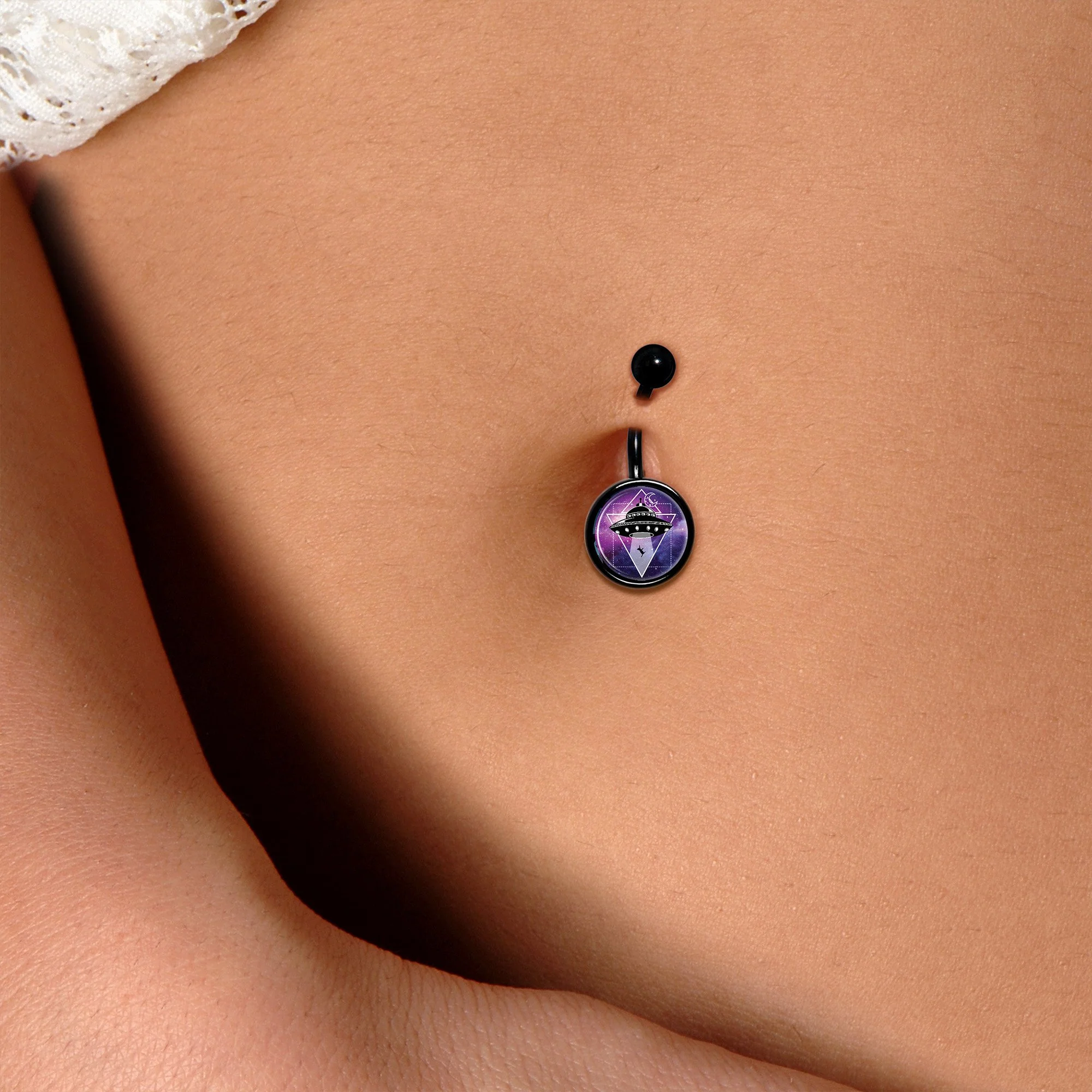 UFO Cat Abduction Black Belly Ring - Image 3