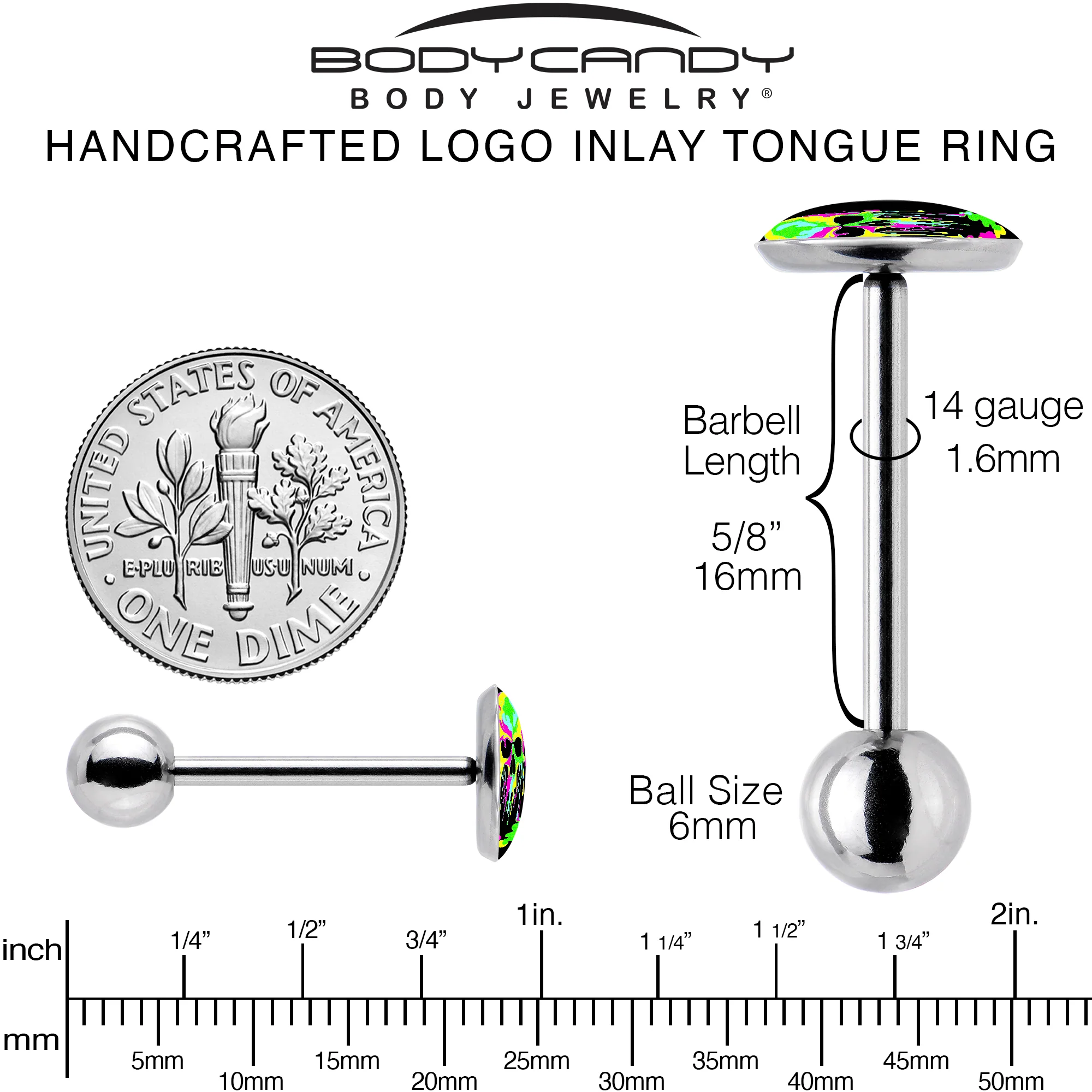 Ultra Bright Melting Skull Barbell Tongue Ring by Onyx O - Image 5