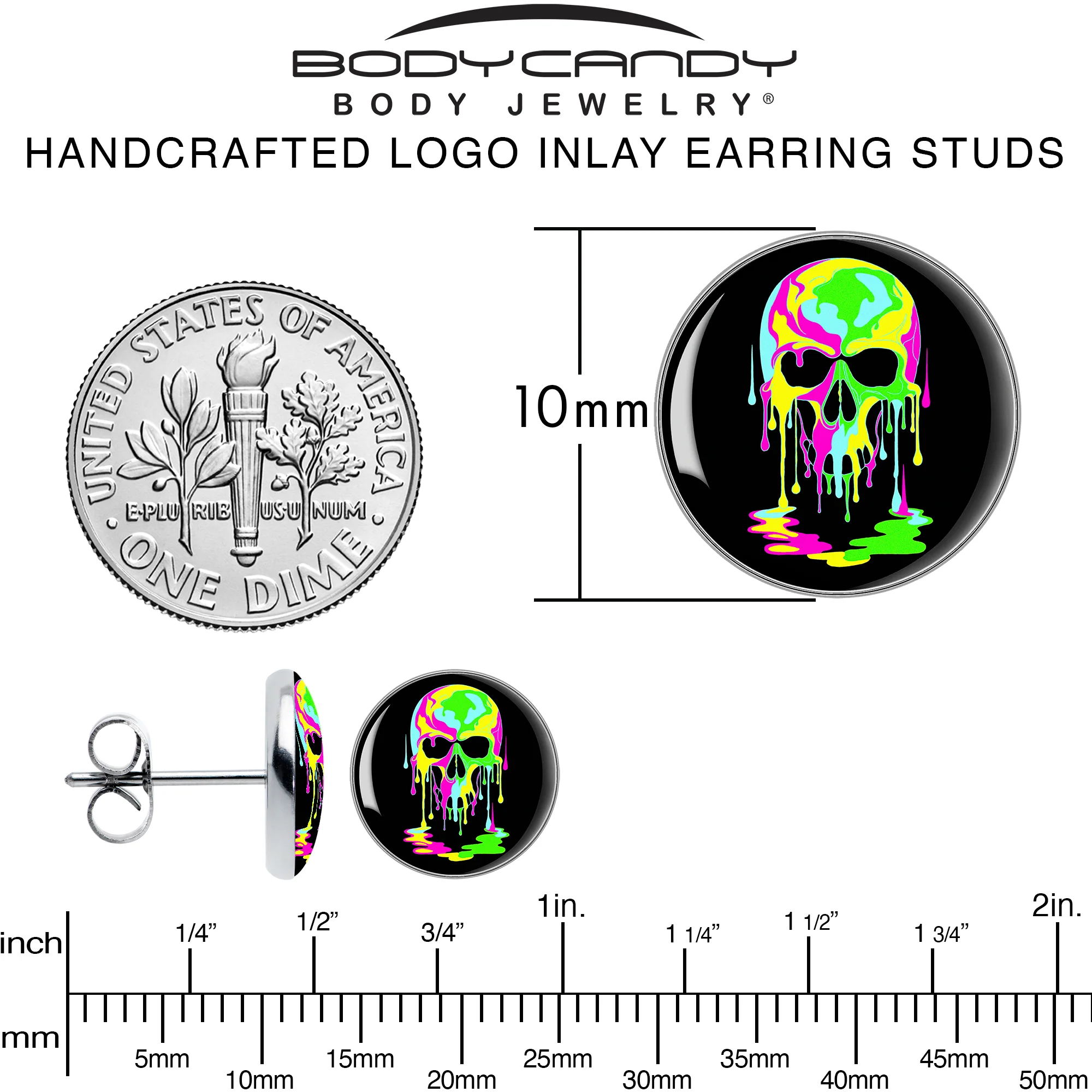 Ultra Bright Melting Skull Stud Earrings by Onyx O - Image 6