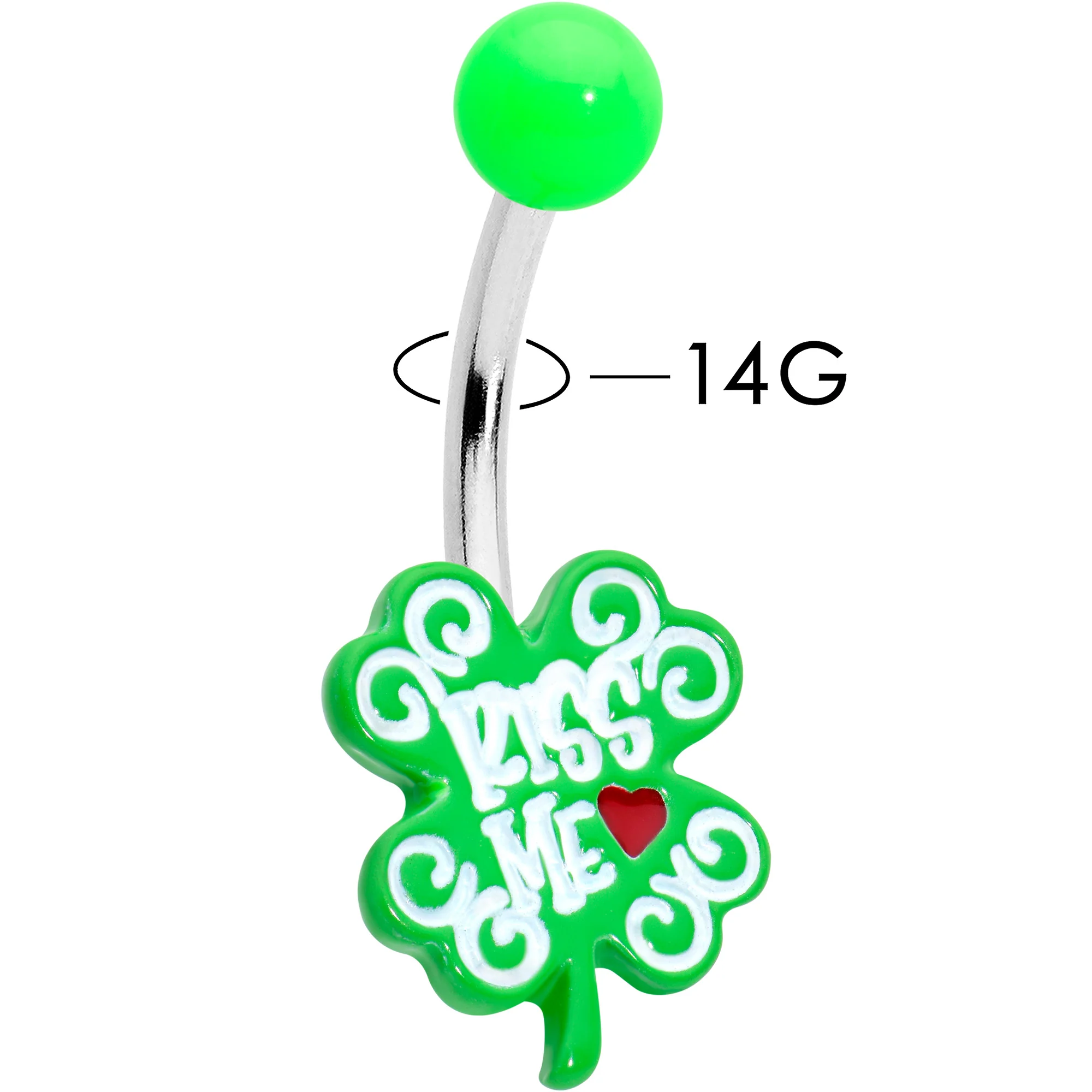 UV Glow Kiss Me Shamrock St Patricks Day Belly Ring - Image 2
