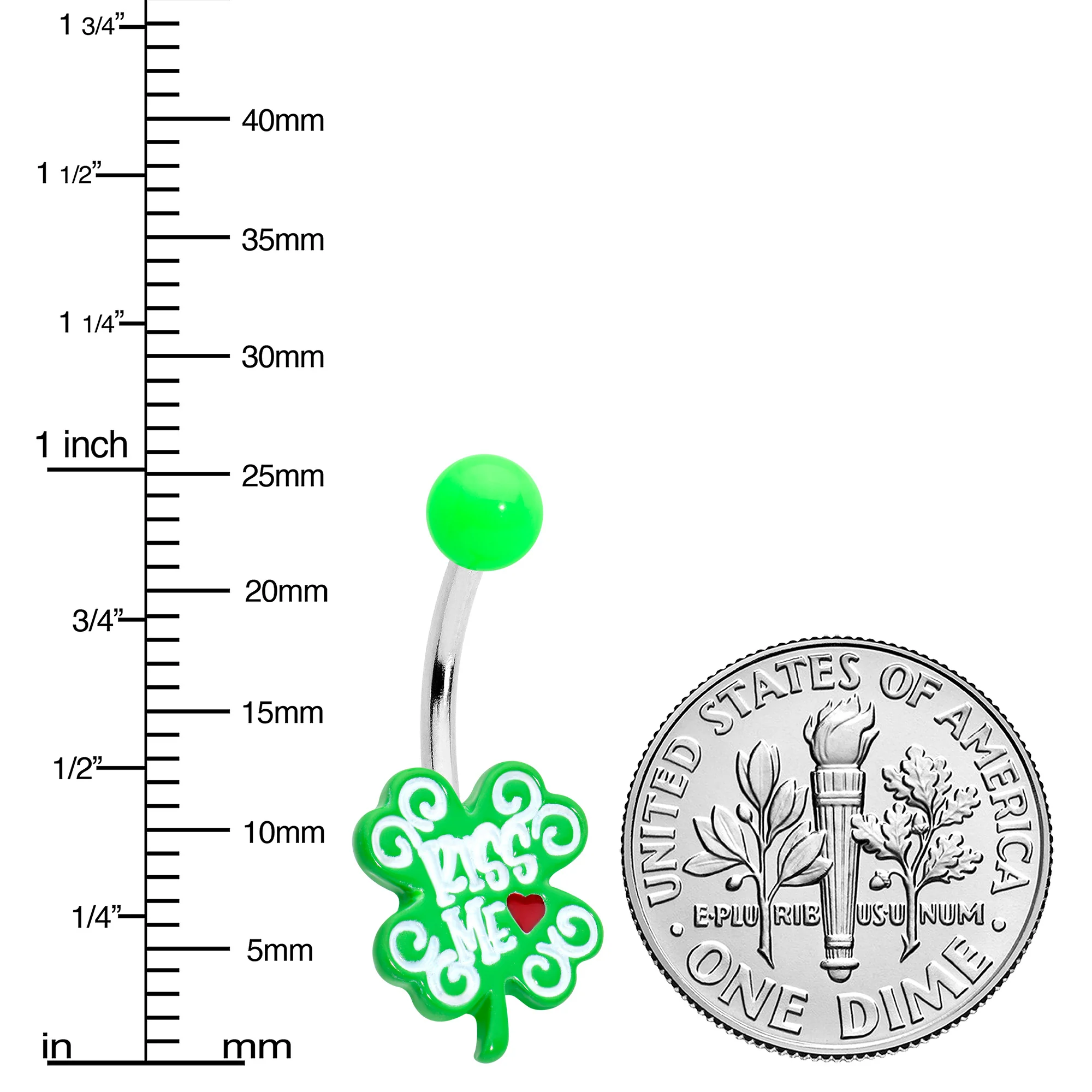 UV Glow Kiss Me Shamrock St Patricks Day Belly Ring - Image 3