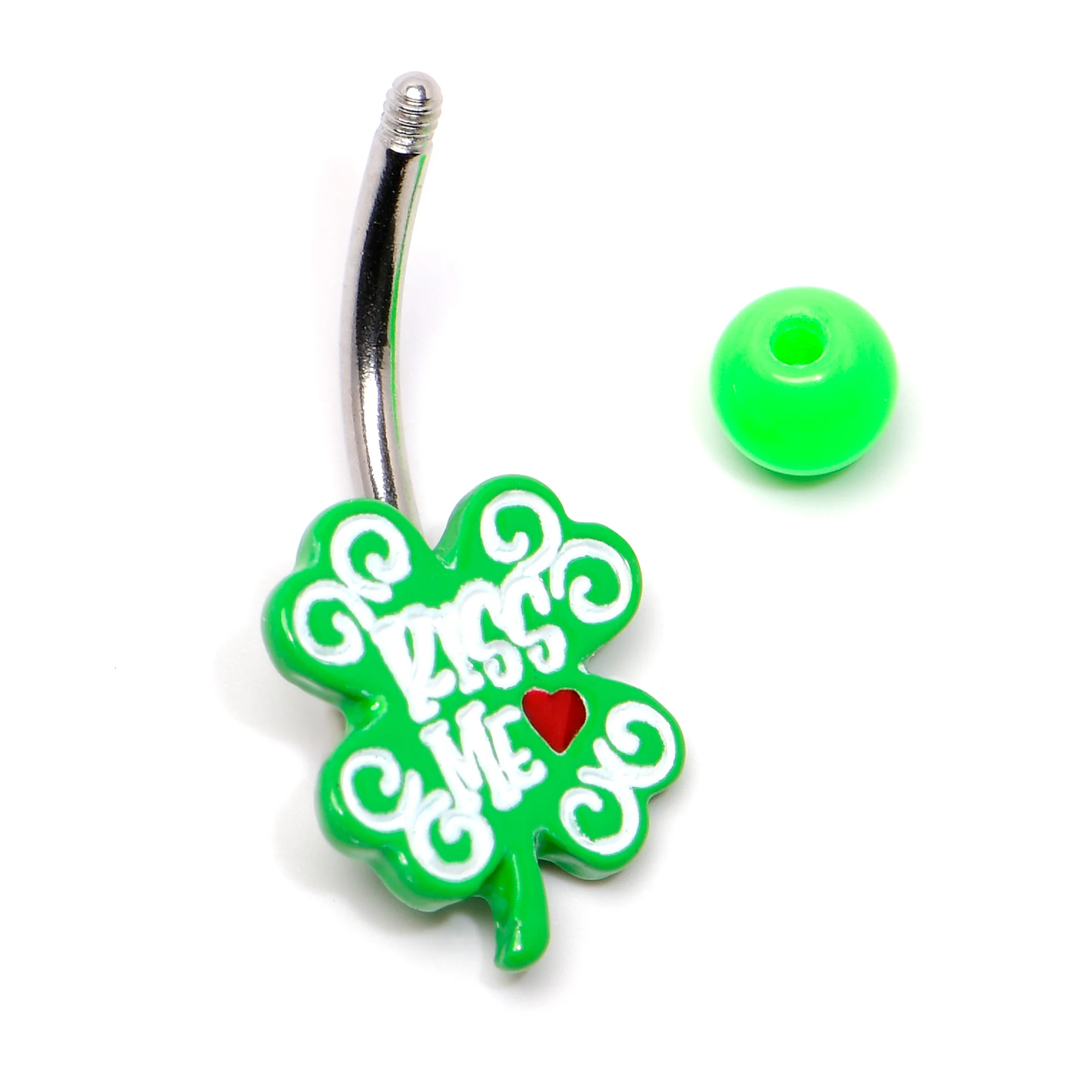 UV Glow Kiss Me Shamrock St Patricks Day Belly Ring - Image 5