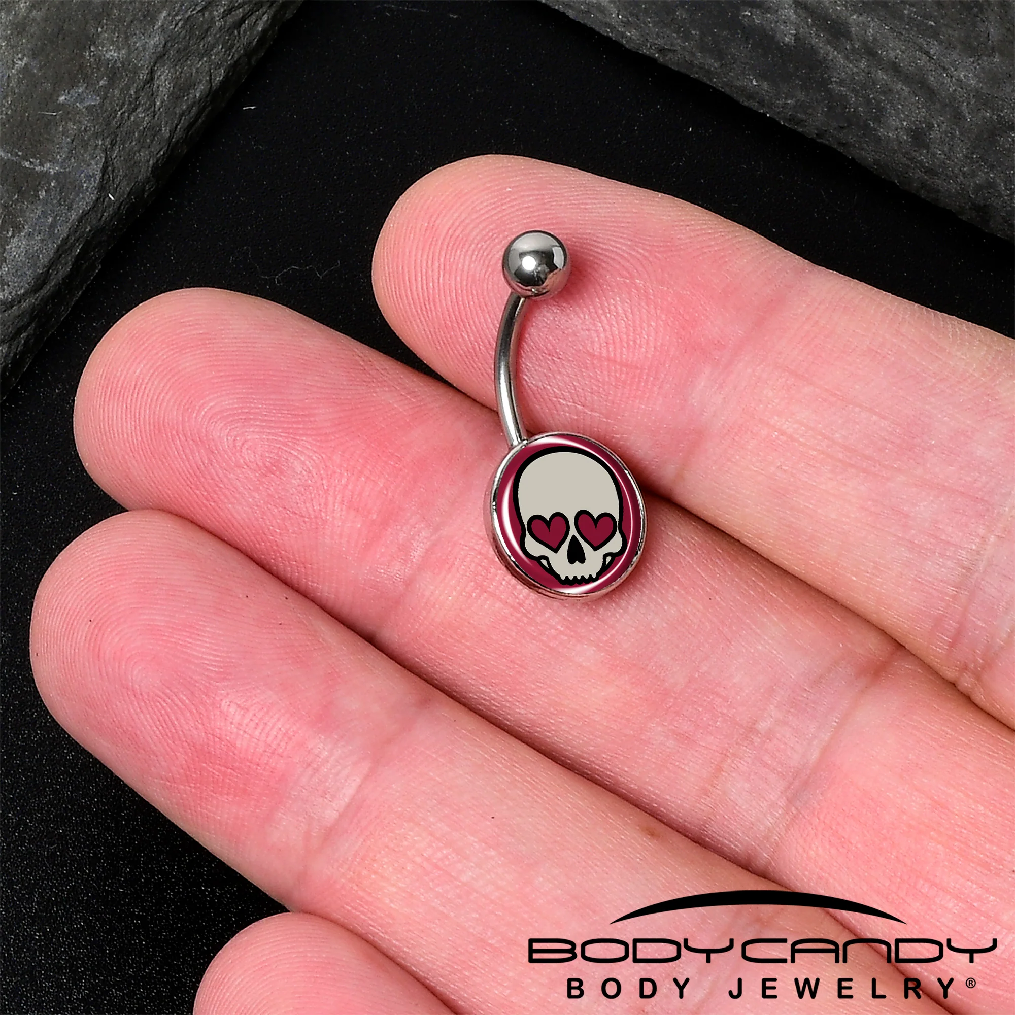Valentine Heart Skull Belly Ring - Image 2