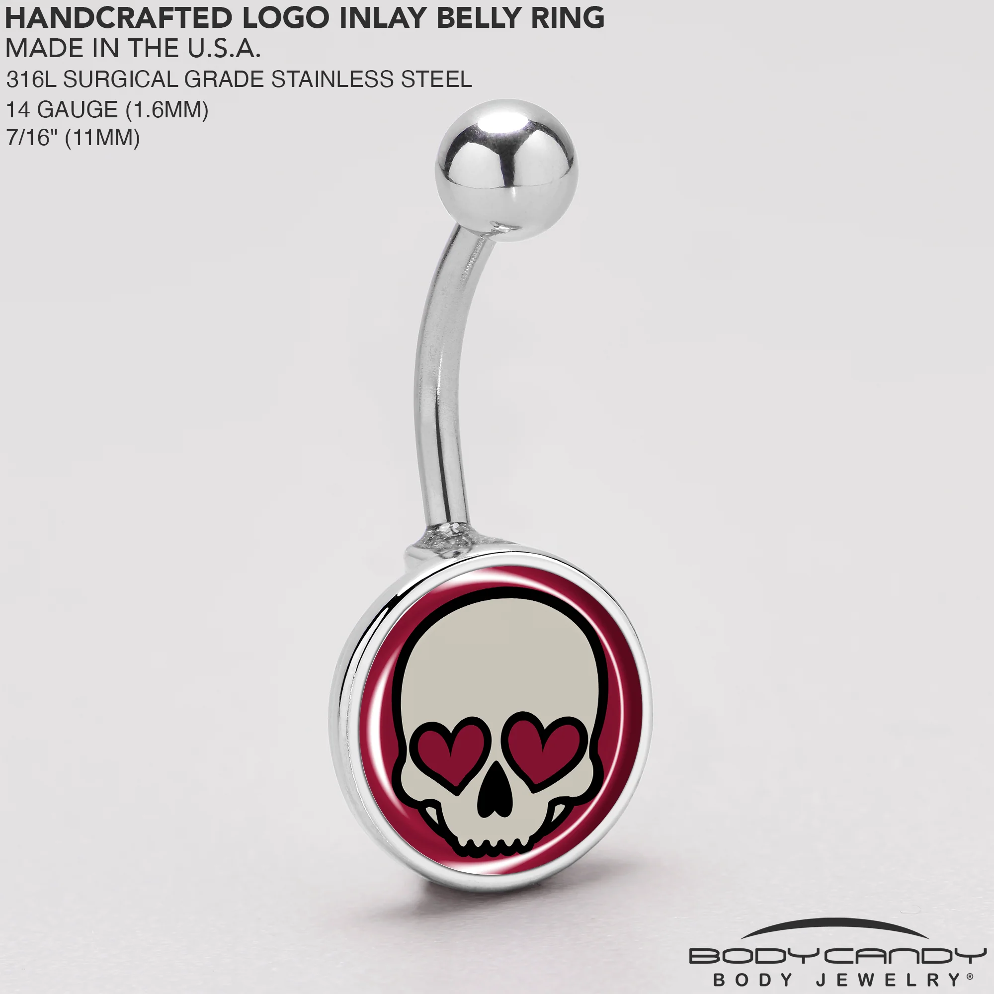 Valentine Heart Skull Belly Ring - Image 5