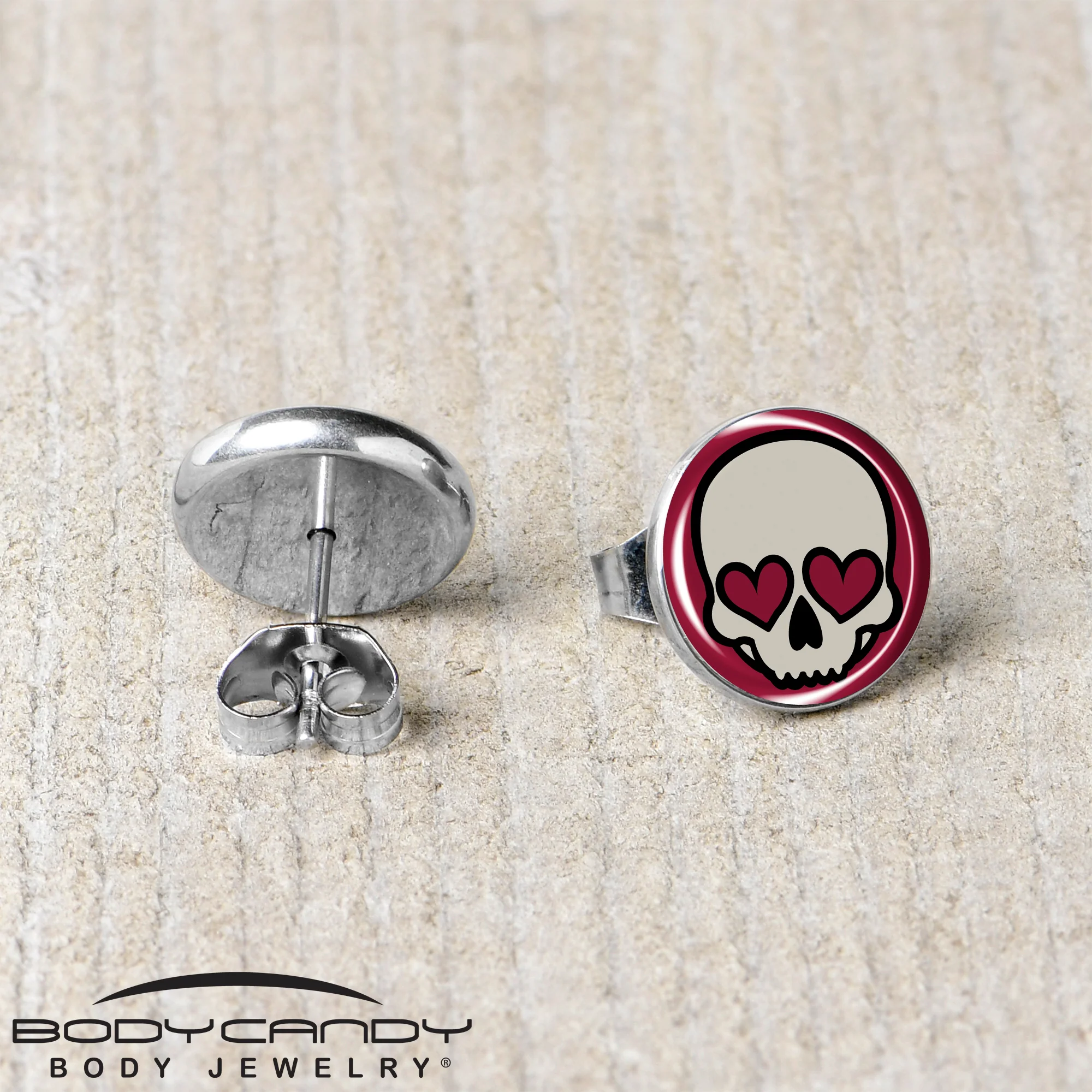 Valentine Heart Skull Stud Earrings - Image 5