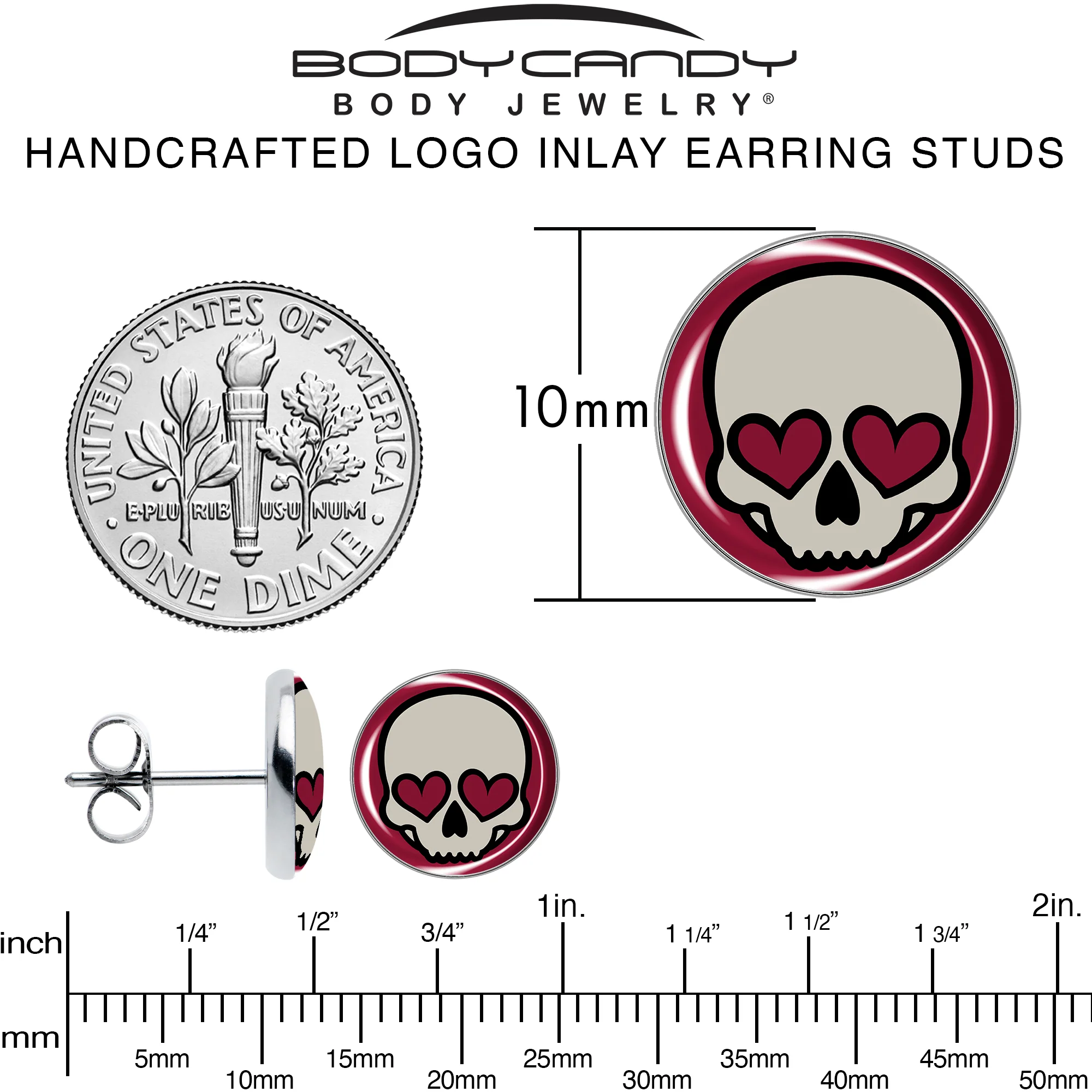 Valentine Heart Skull Stud Earrings - Image 6