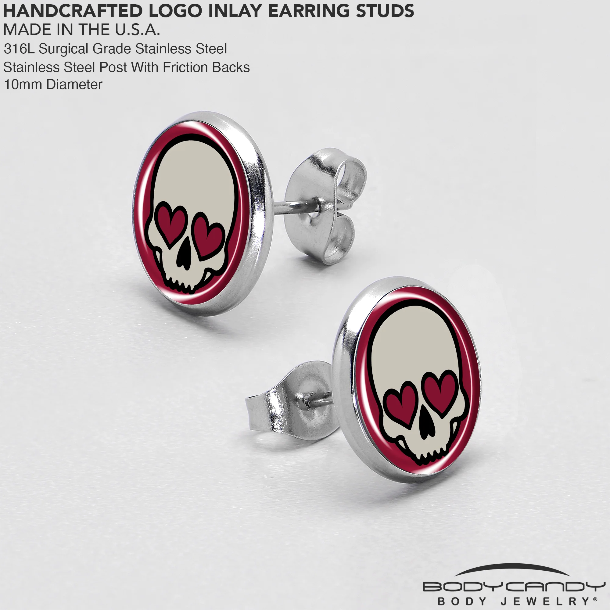 Valentine Heart Skull Stud Earrings - Image 7