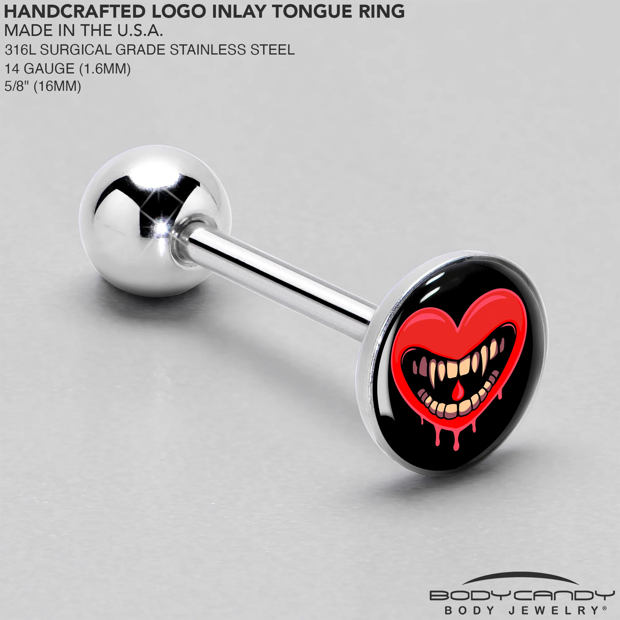 Valentine Heart Vampire Barbell Tongue Ring - Image 4