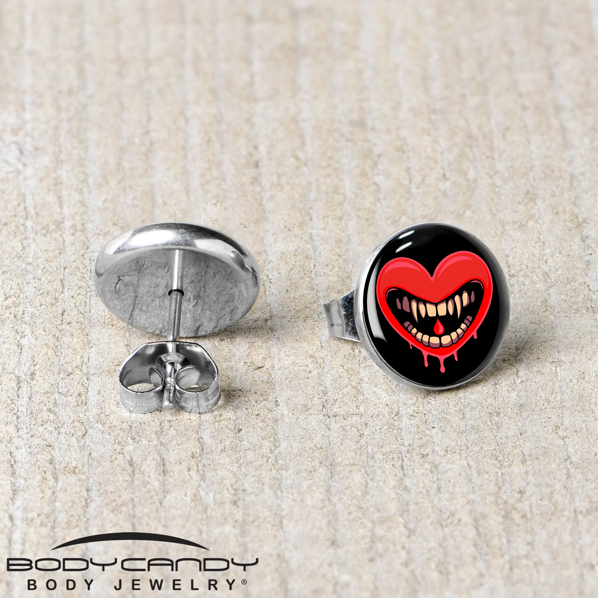 Valentine Heart Vampire Stud Earrings - Image 5