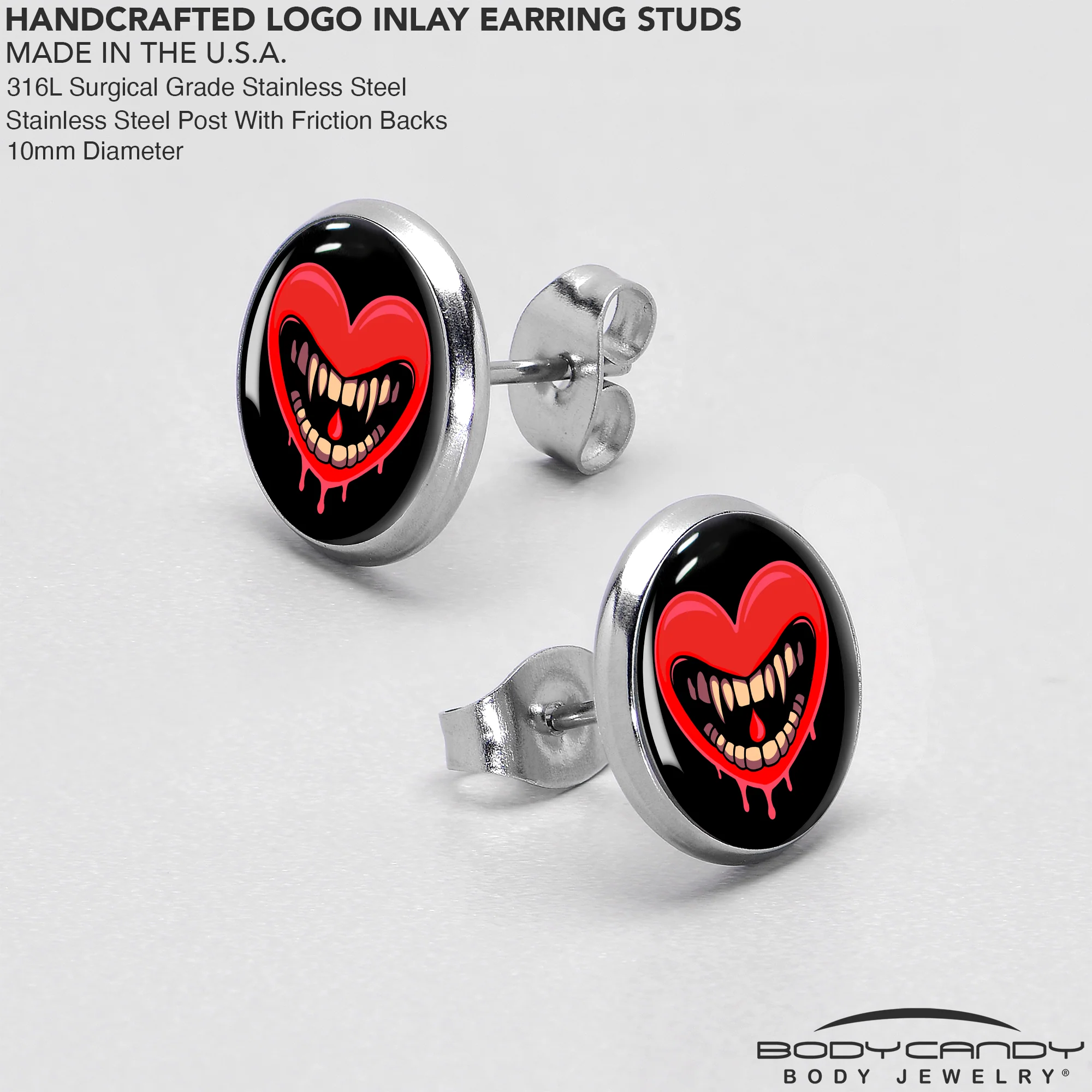 Valentine Heart Vampire Stud Earrings - Image 7