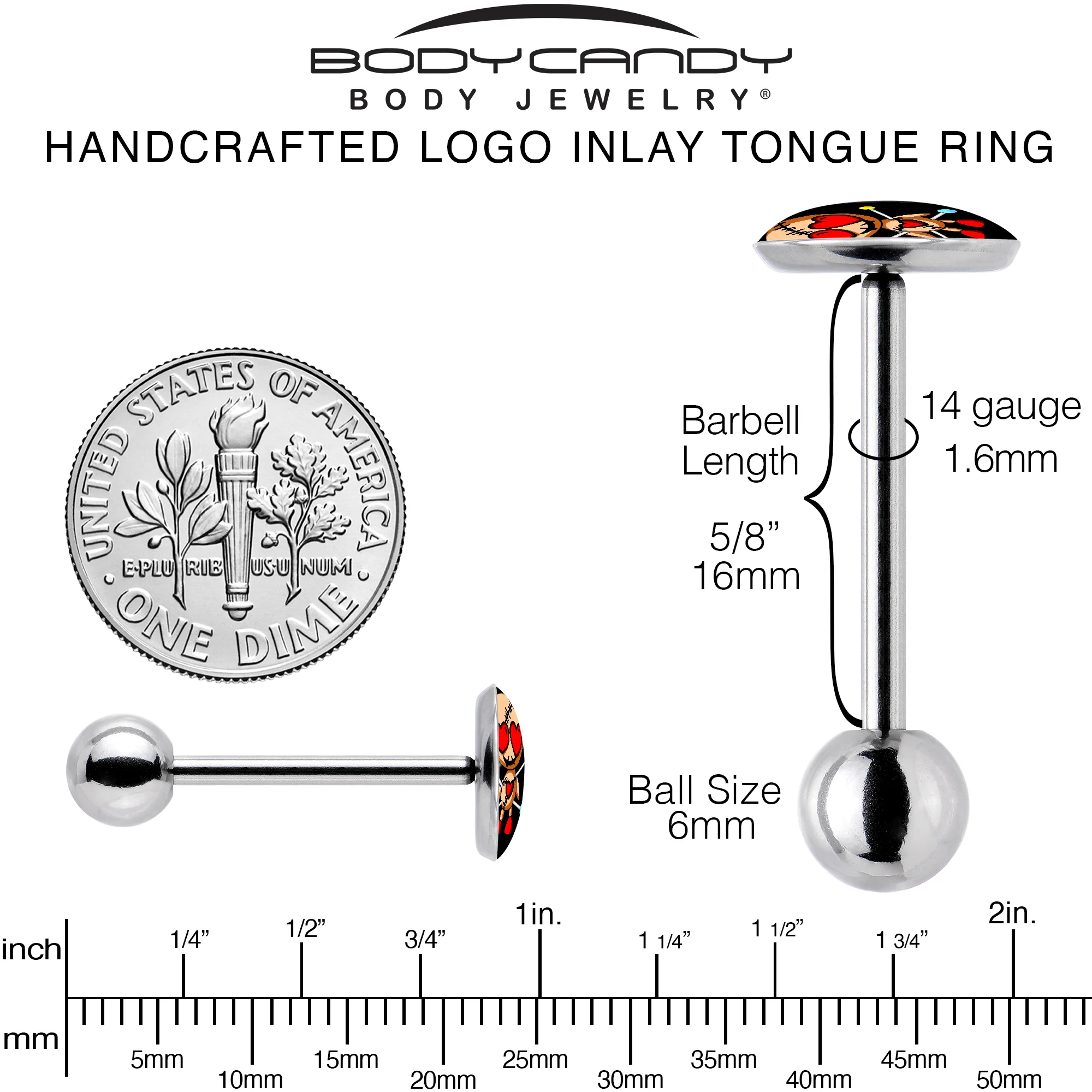 Valentine Heart Voodoo Doll Barbell Tongue Ring - Image 5