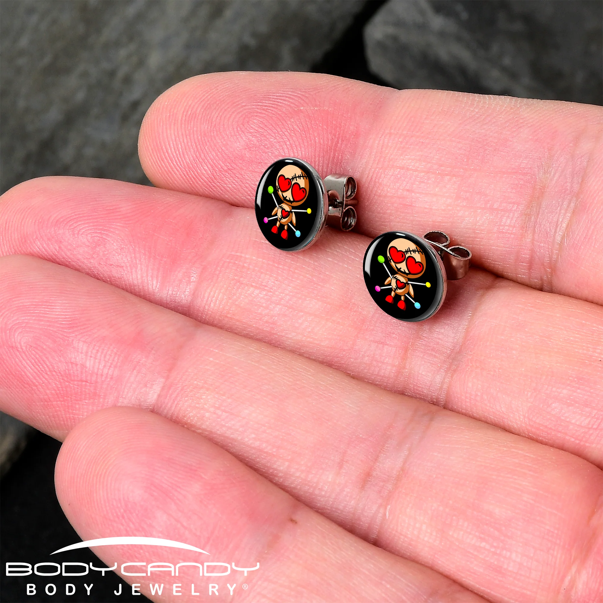 Valentine Heart Voodoo Doll Stud Earrings - Image 2