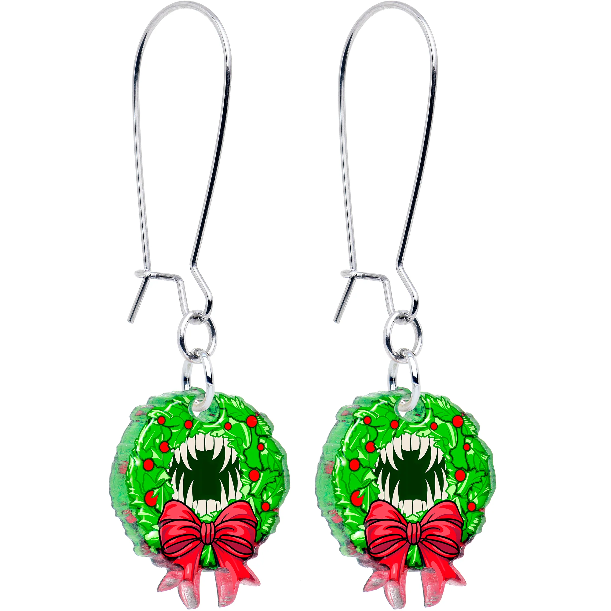 Vampire Wreath Dangle Christmas Kidney Wire Earrings by Onyx O