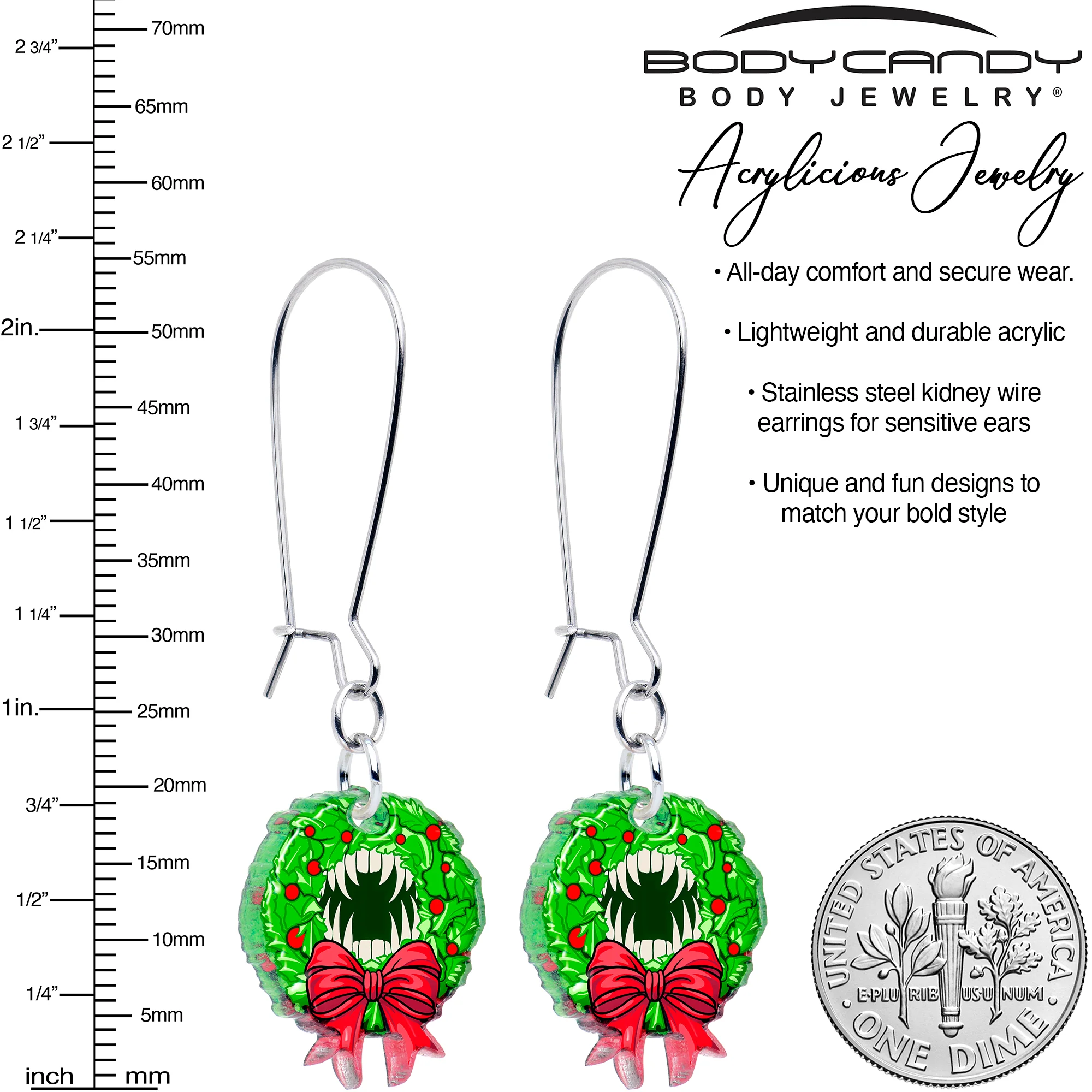 Vampire Wreath Dangle Christmas Kidney Wire Earrings by Onyx O - Image 2
