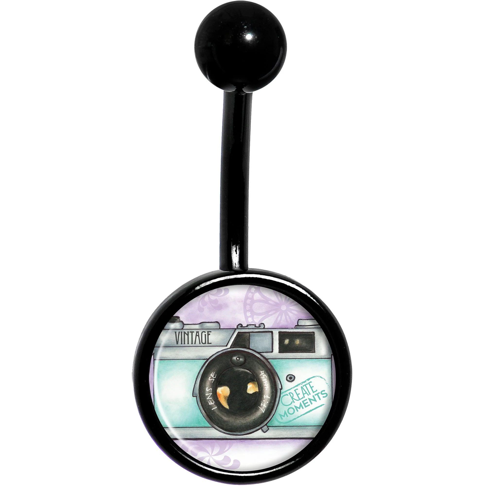 Vintage Camera Black Belly Ring - Image 2