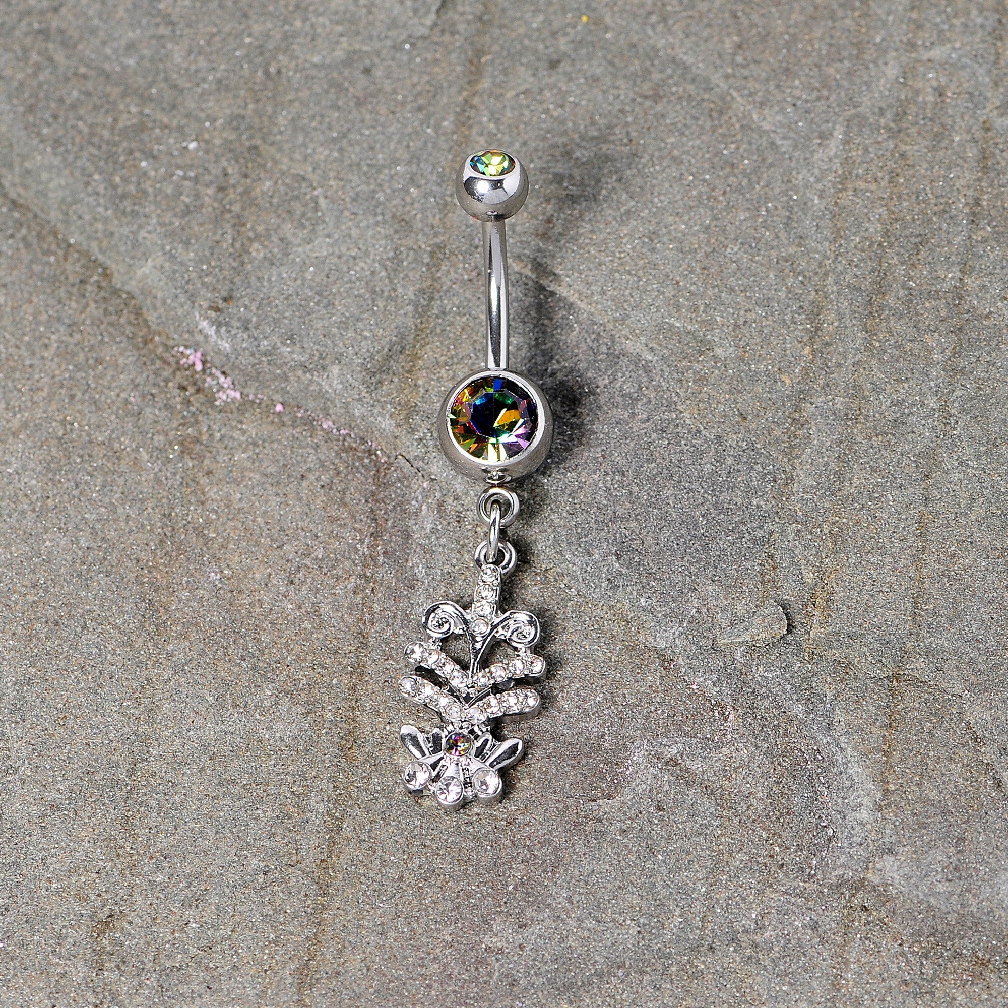 Vitrail Clear Gem Abstract Charm Dangle Belly Ring - Image 3
