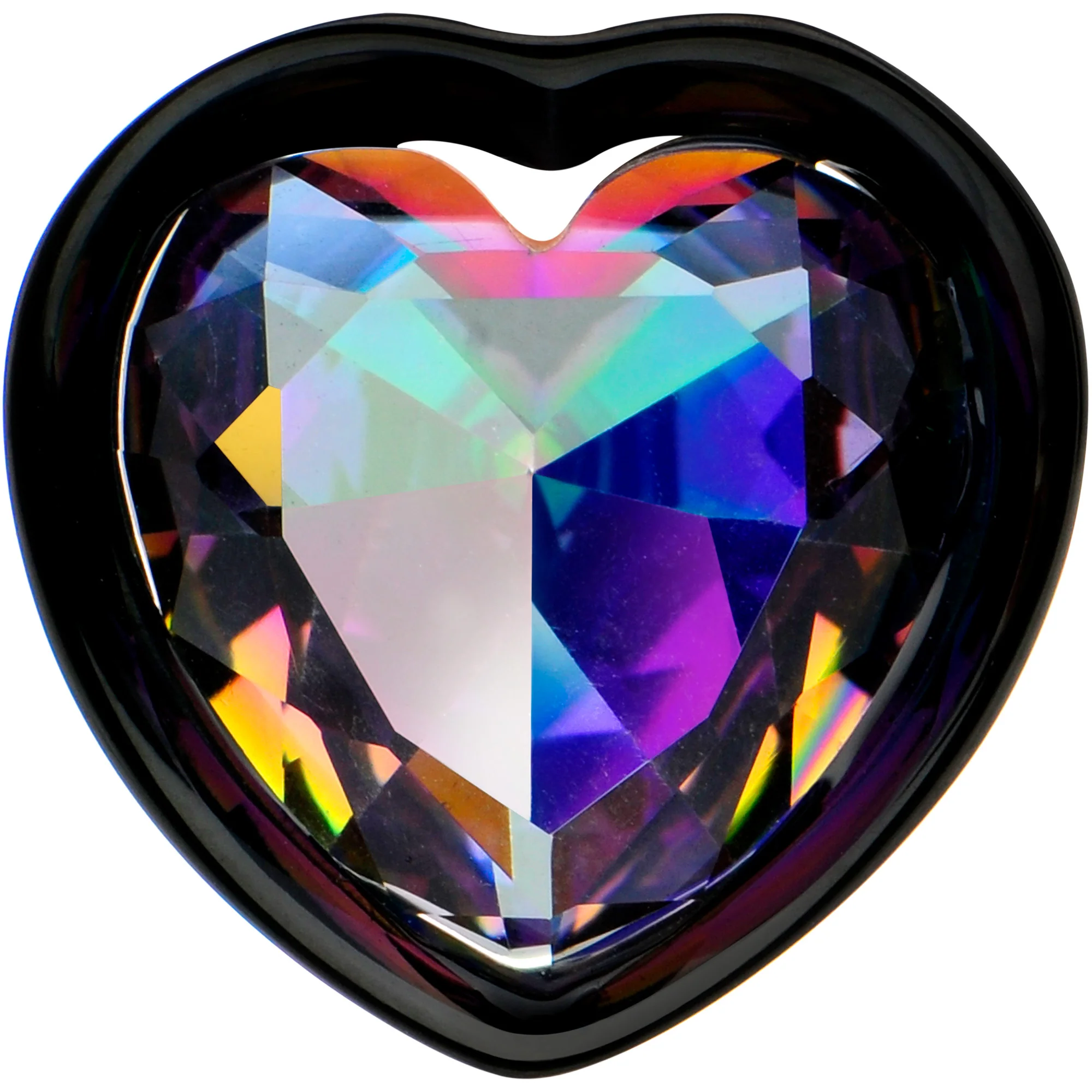 Medium Vitrail CZ Black Heart In Heart Double Flare Plug Set 8mm to 16mm - Image 4
