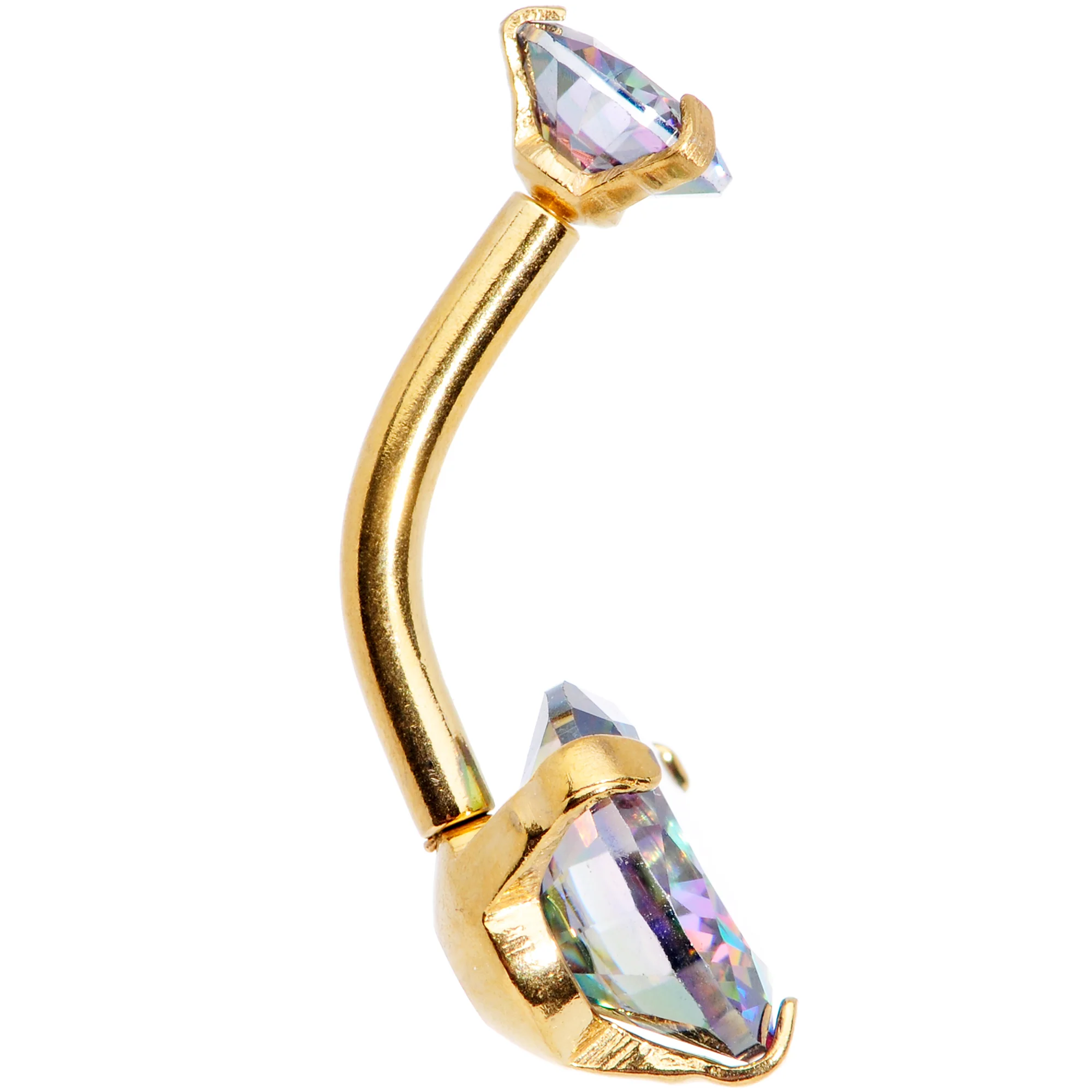 Vitrail CZ Gem Gold Tone Duo Internally Threaded Belly Ring - Image 2