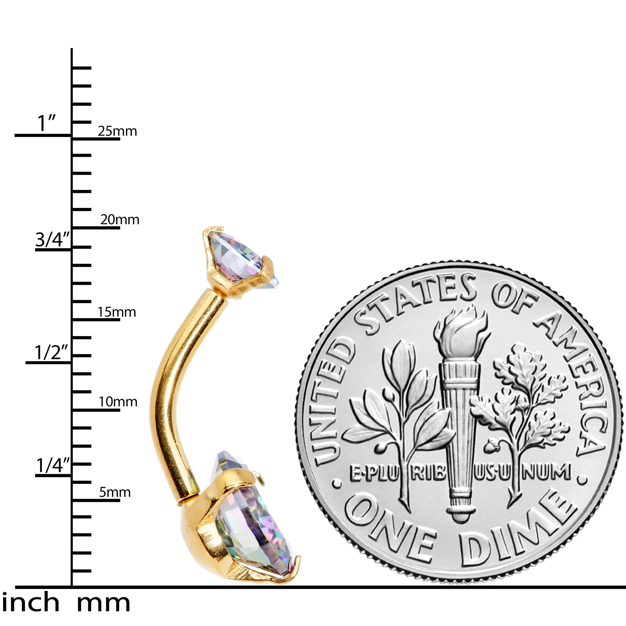 Vitrail CZ Gem Gold Tone Duo Internally Threaded Belly Ring - Image 3