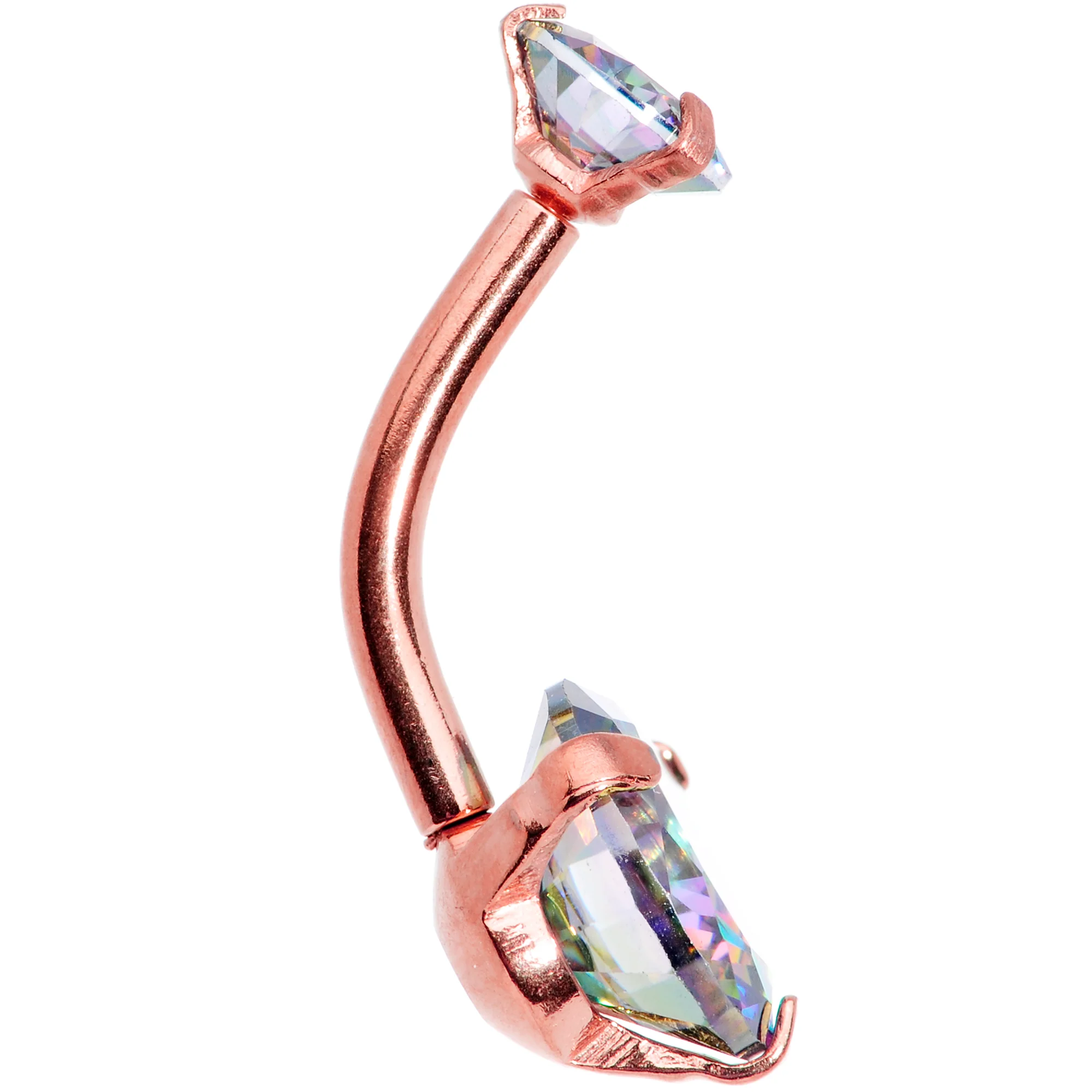 Vitrail CZ Gem Rose Gold Tone Duo Internally Threaded Belly Ring - Image 2