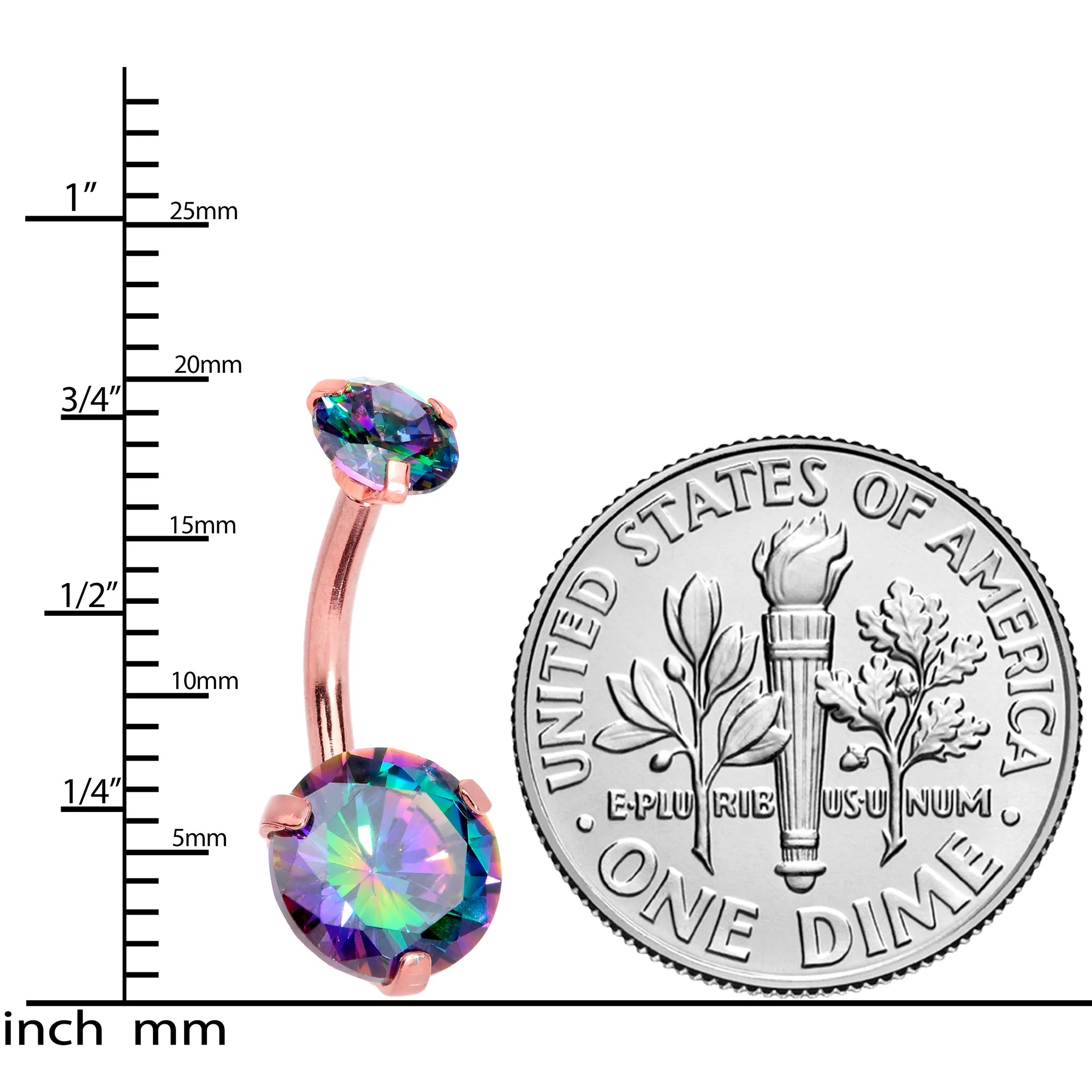 Vitrail CZ Gem Rose Gold Tone Duo Internally Threaded Belly Ring - Image 3
