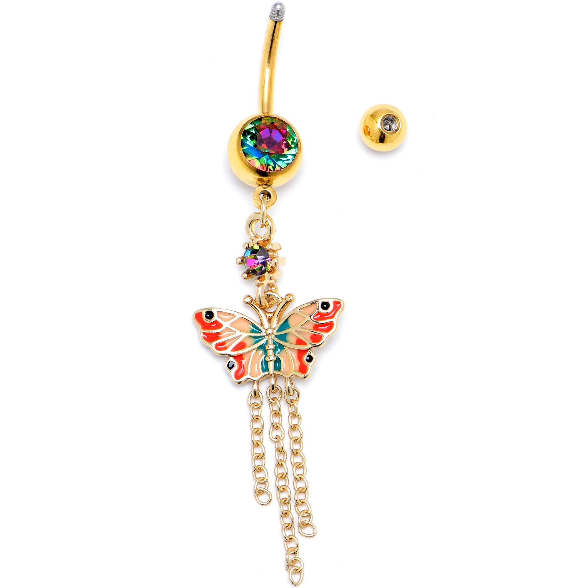 Vitrail Gem Gold Tone Sunrise Butterfly Dangle Belly Ring - Image 2