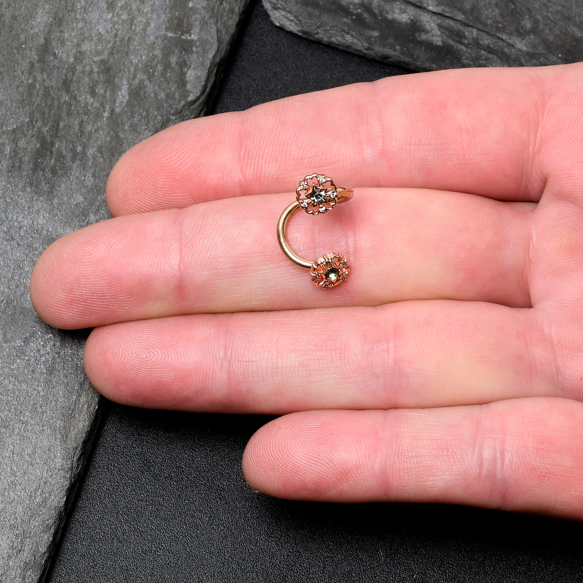 Vitrail Gem Rose Gold Tone Flower Spiral Twister Belly Ring - Image 2