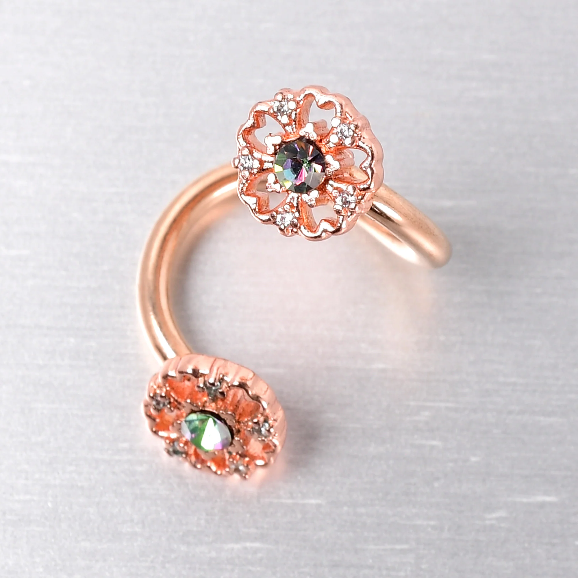 Vitrail Gem Rose Gold Tone Flower Spiral Twister Belly Ring - Image 3