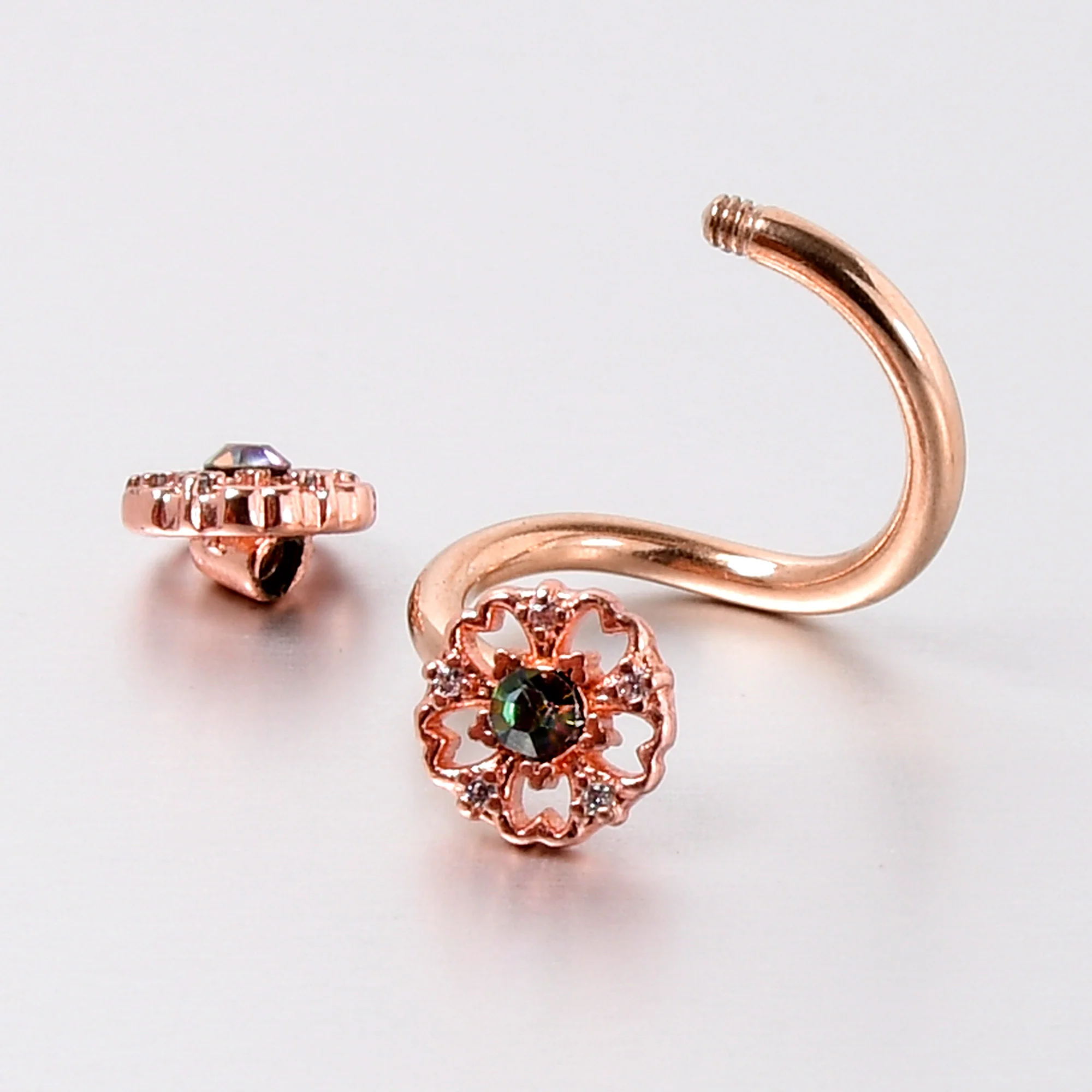 Vitrail Gem Rose Gold Tone Flower Spiral Twister Belly Ring - Image 4