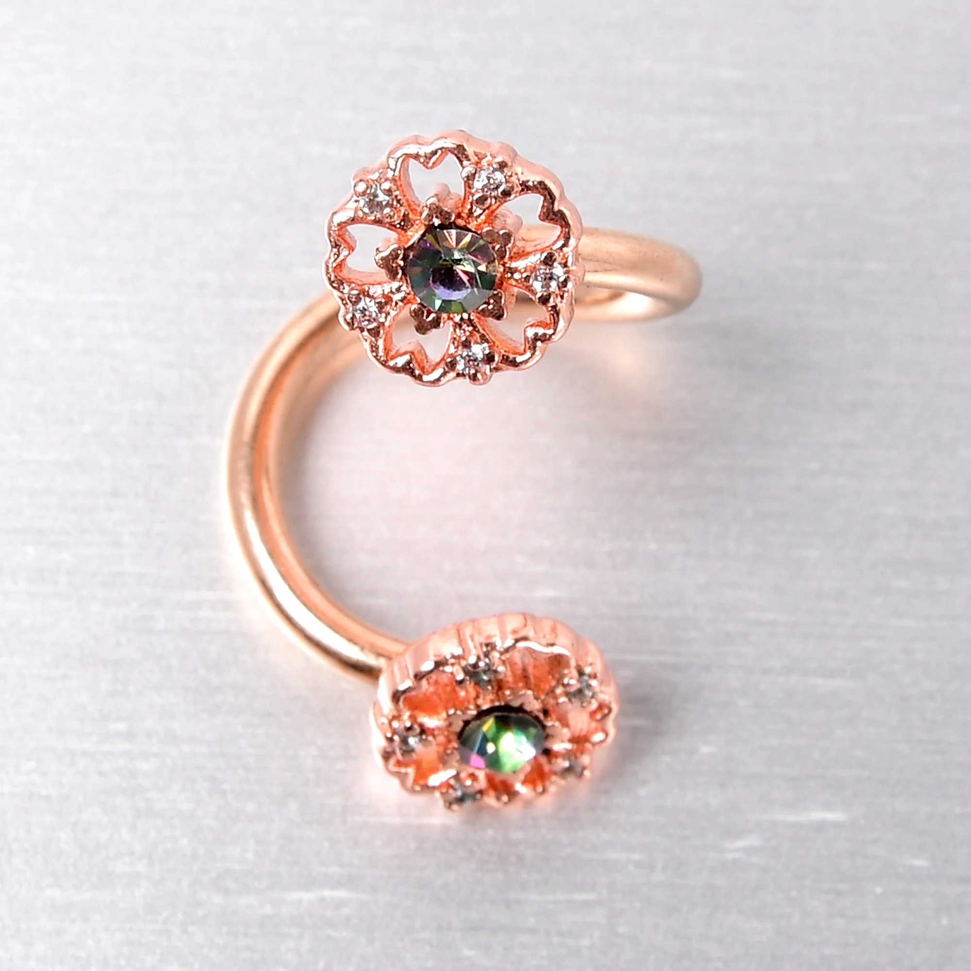 Vitrail Gem Rose Gold Tone Flower Spiral Twister Belly Ring - Image 7