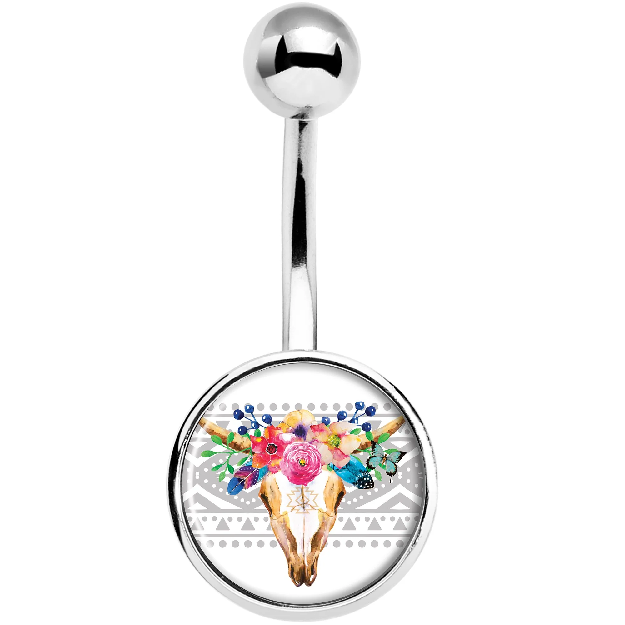 Watercolor Flower Animal Skull Belly Ring - Image 2
