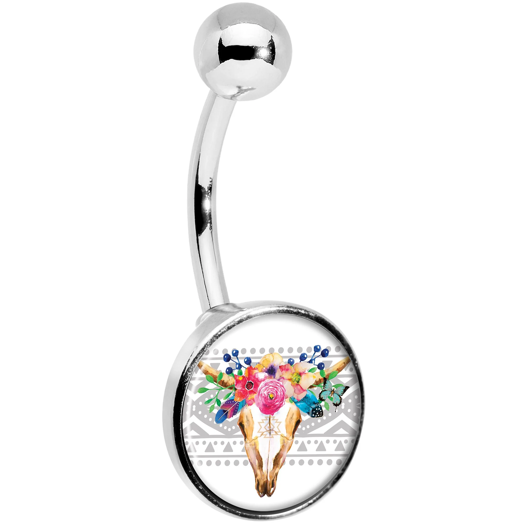 Watercolor Flower Animal Skull Belly Ring - Image 3