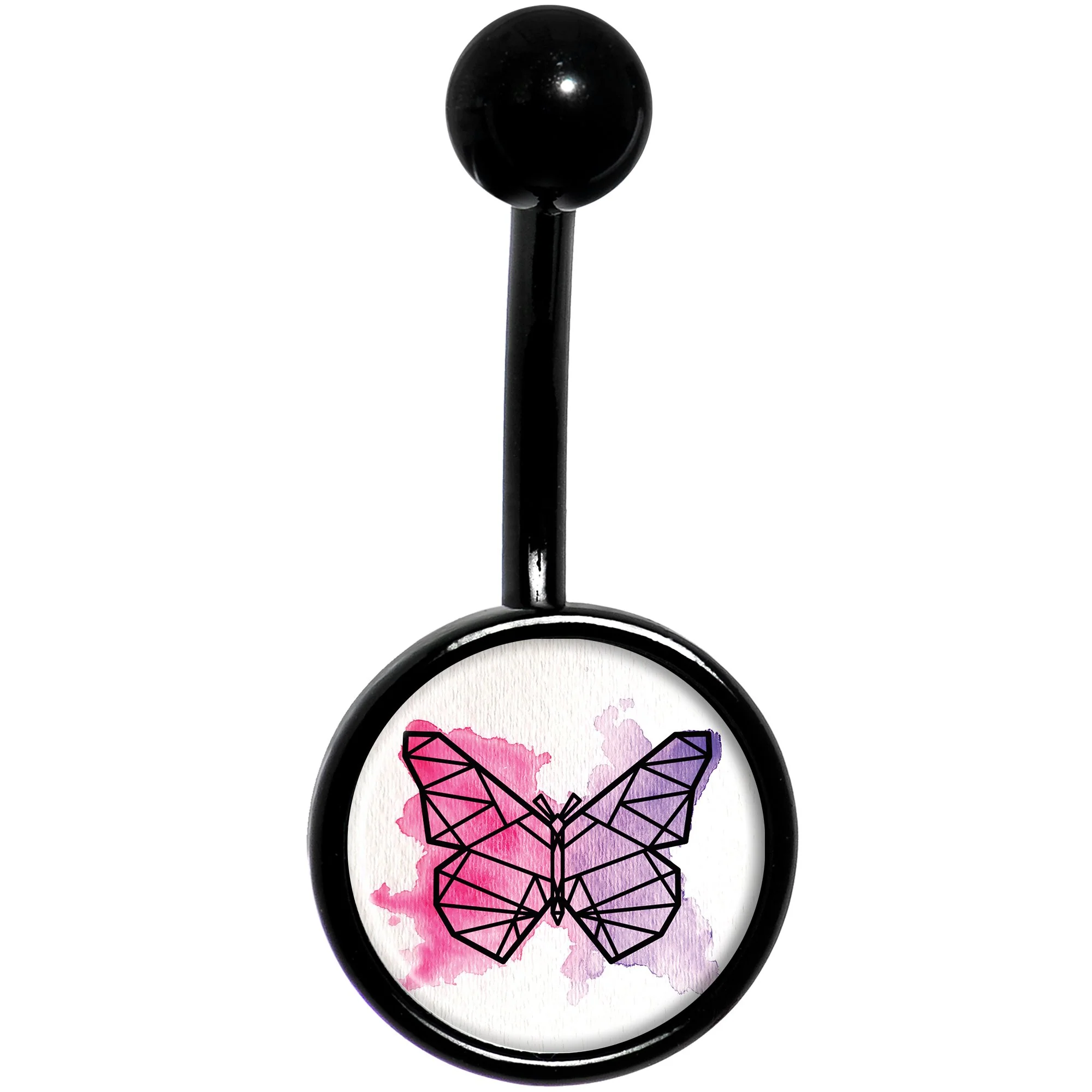 Watercolor Geometric Butterfly Black Belly Ring - Image 2