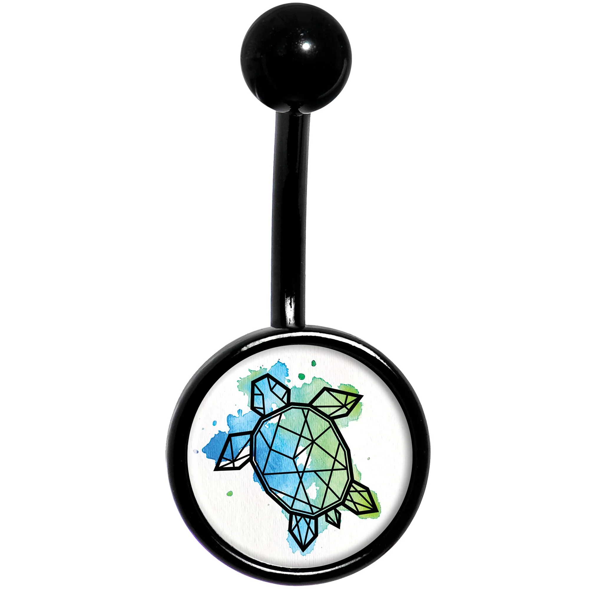 Watercolor Geometric Turtle Black Belly Ring - Image 2