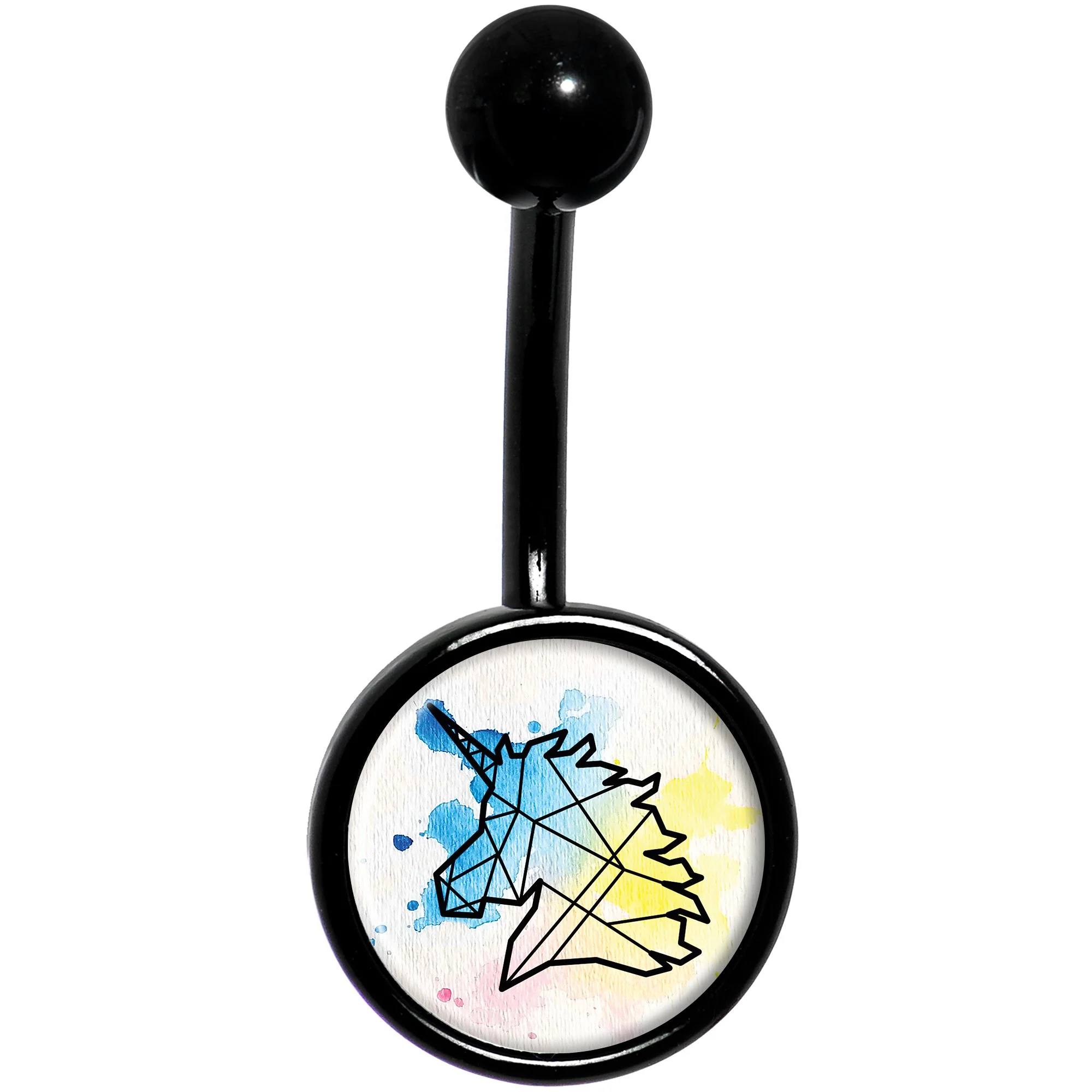 Watercolor Geometric Unicorn Black Belly Ring - Image 2