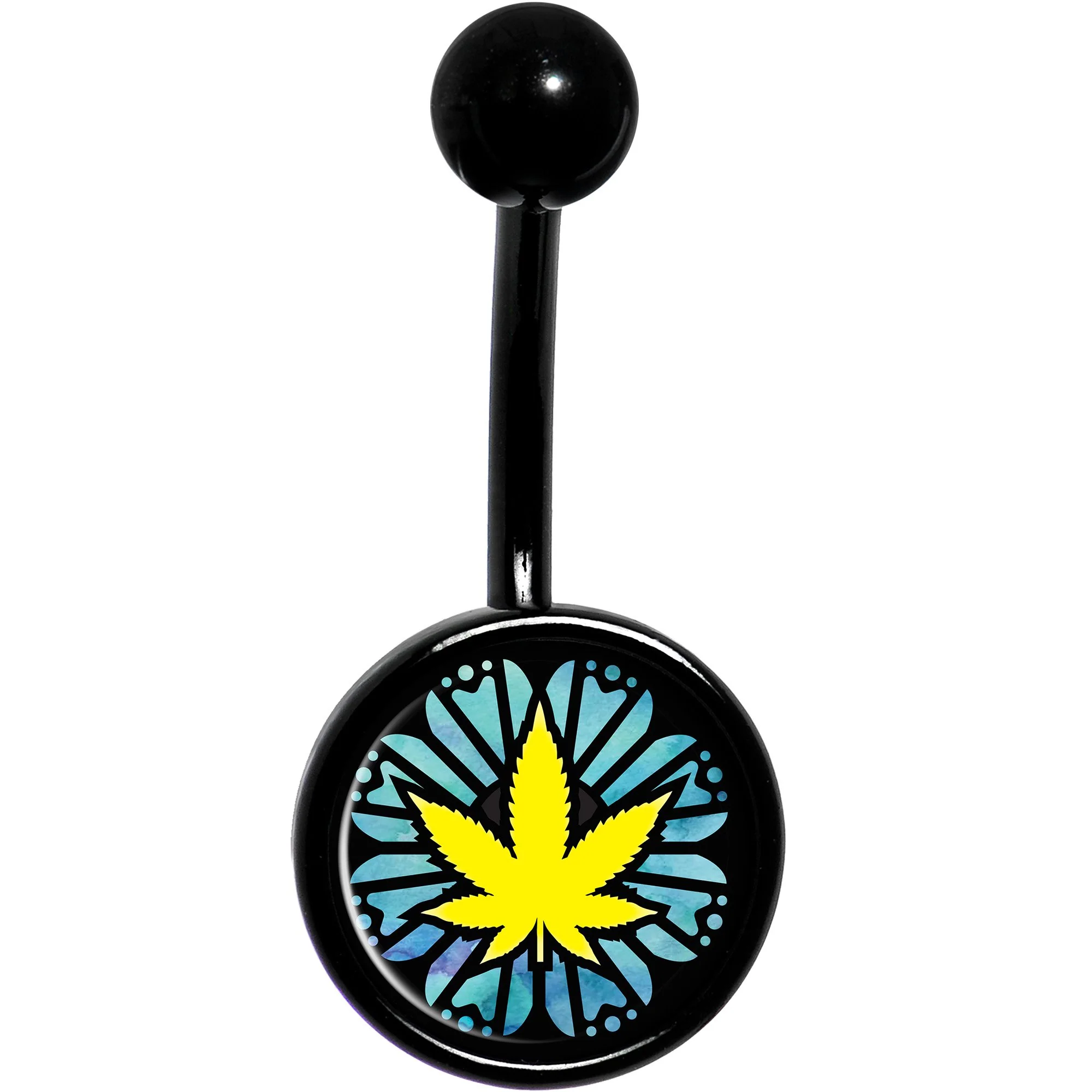 Watercolor Pot Leaf Black Belly Ring - Image 2