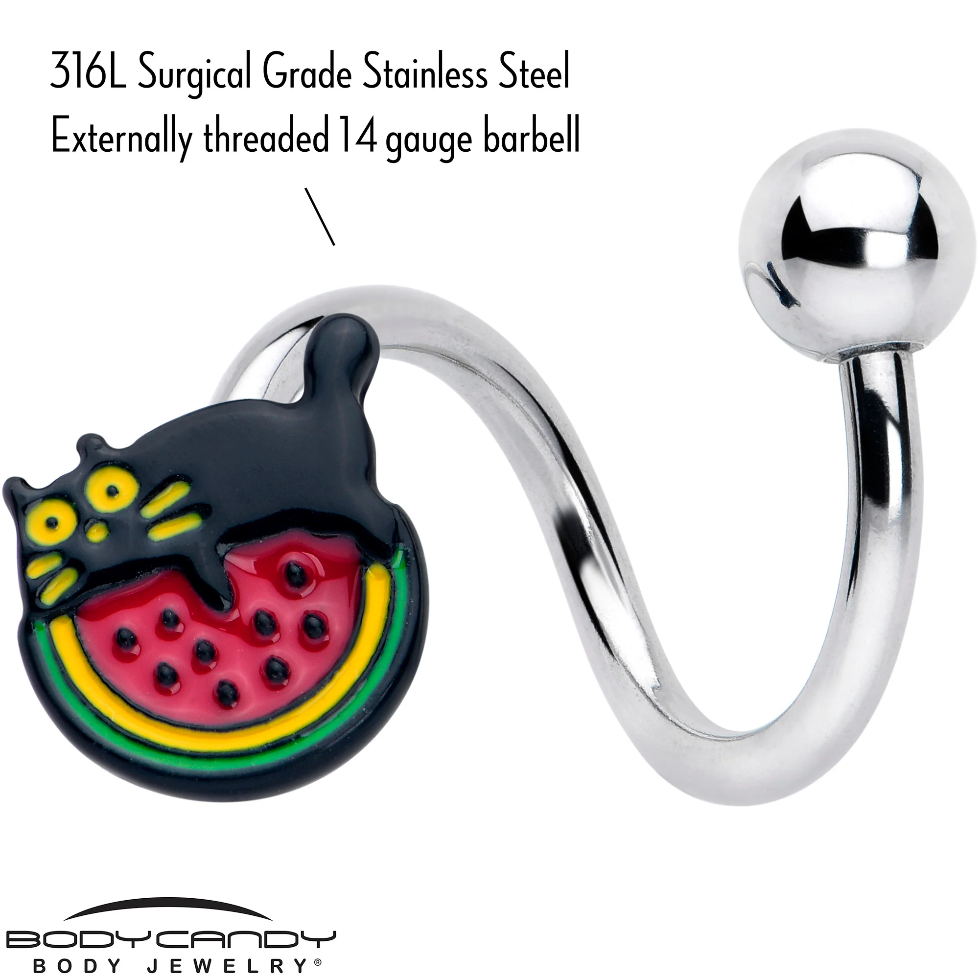 Watermelon Cat Love Spiral Twister Belly Ring - Image 2