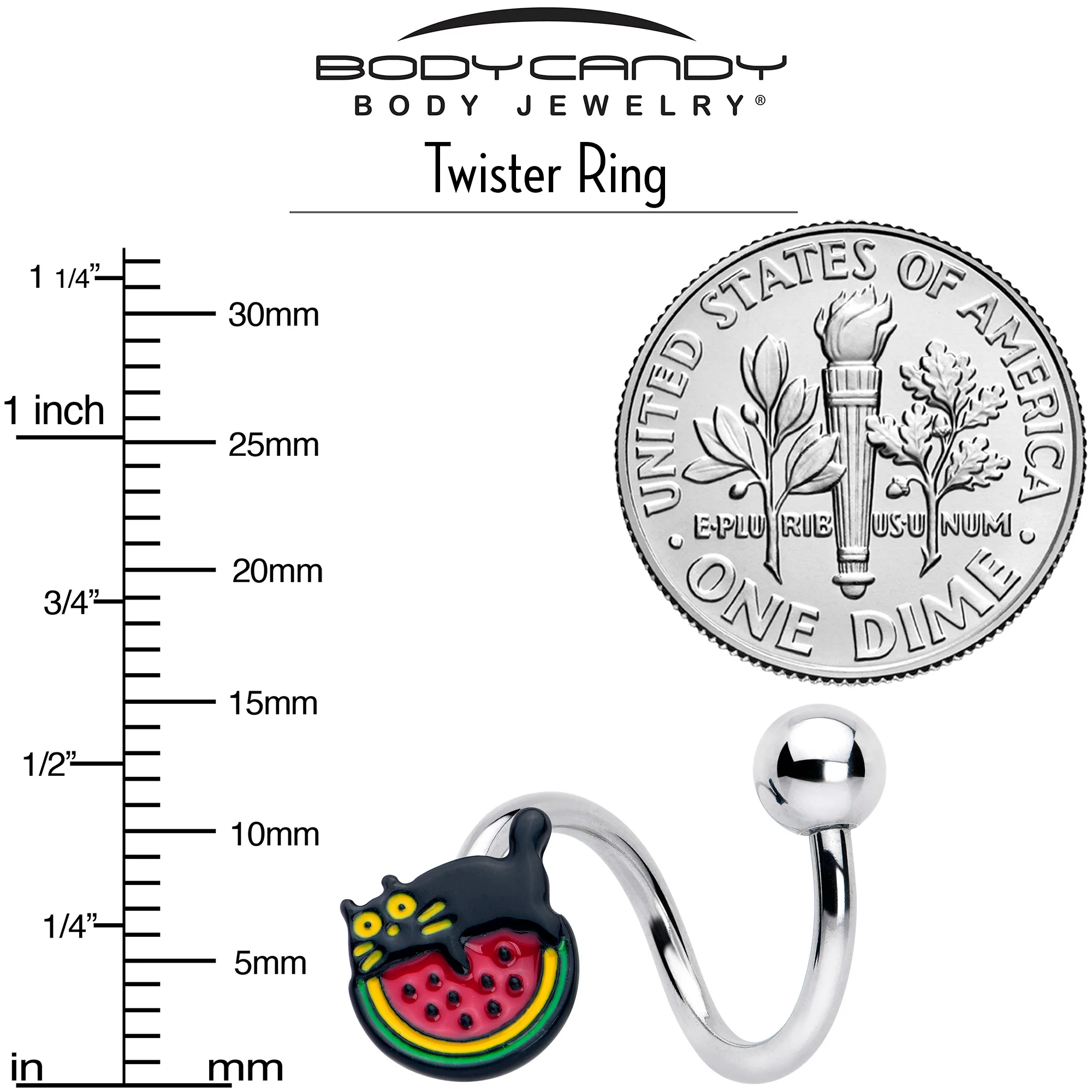 Watermelon Cat Love Spiral Twister Belly Ring - Image 3
