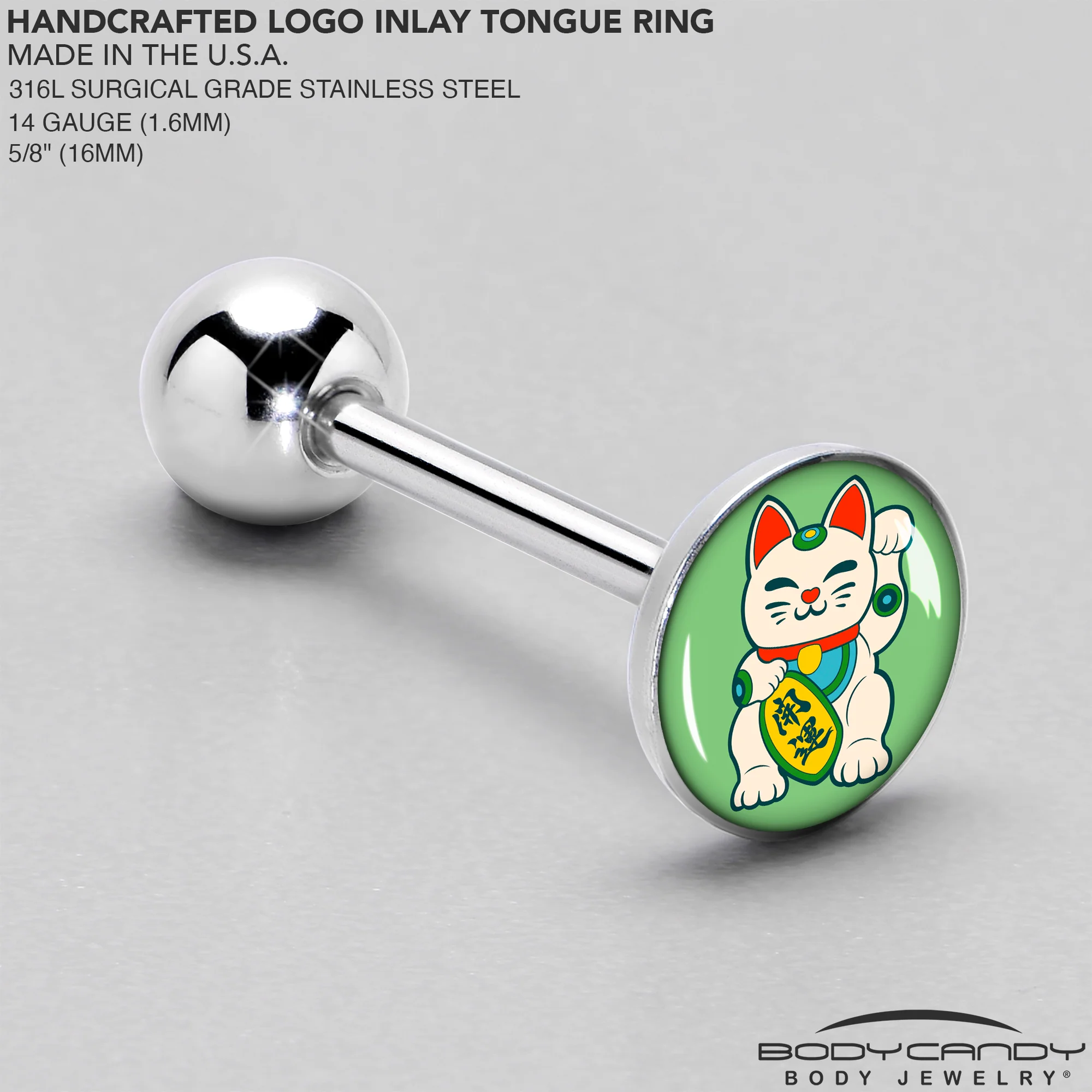Waving Cat Barbell Tongue Ring by Onyx O - Image 4