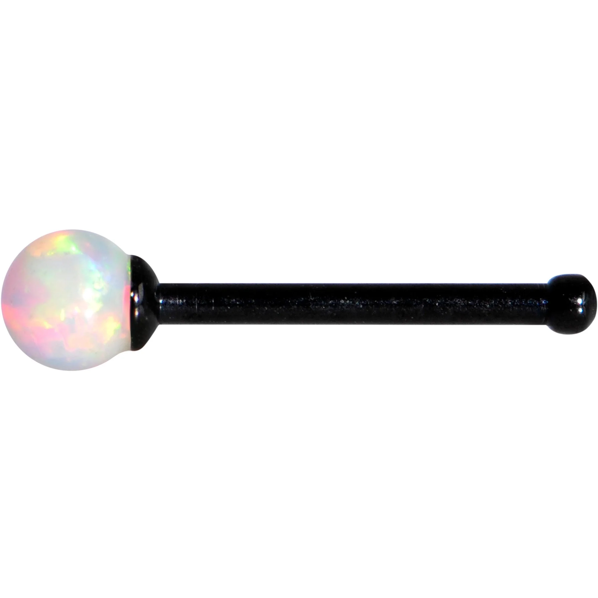 White 2.5mm Synthetic Opal Ball Black Anodized Nose Bone - Image 2