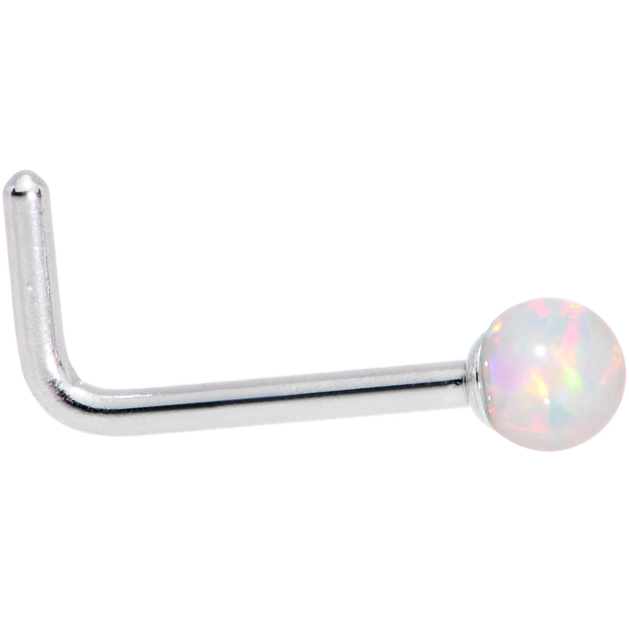 White 2.5mm Synthetic Opal Ball L-Shape Nose Ring - Image 2
